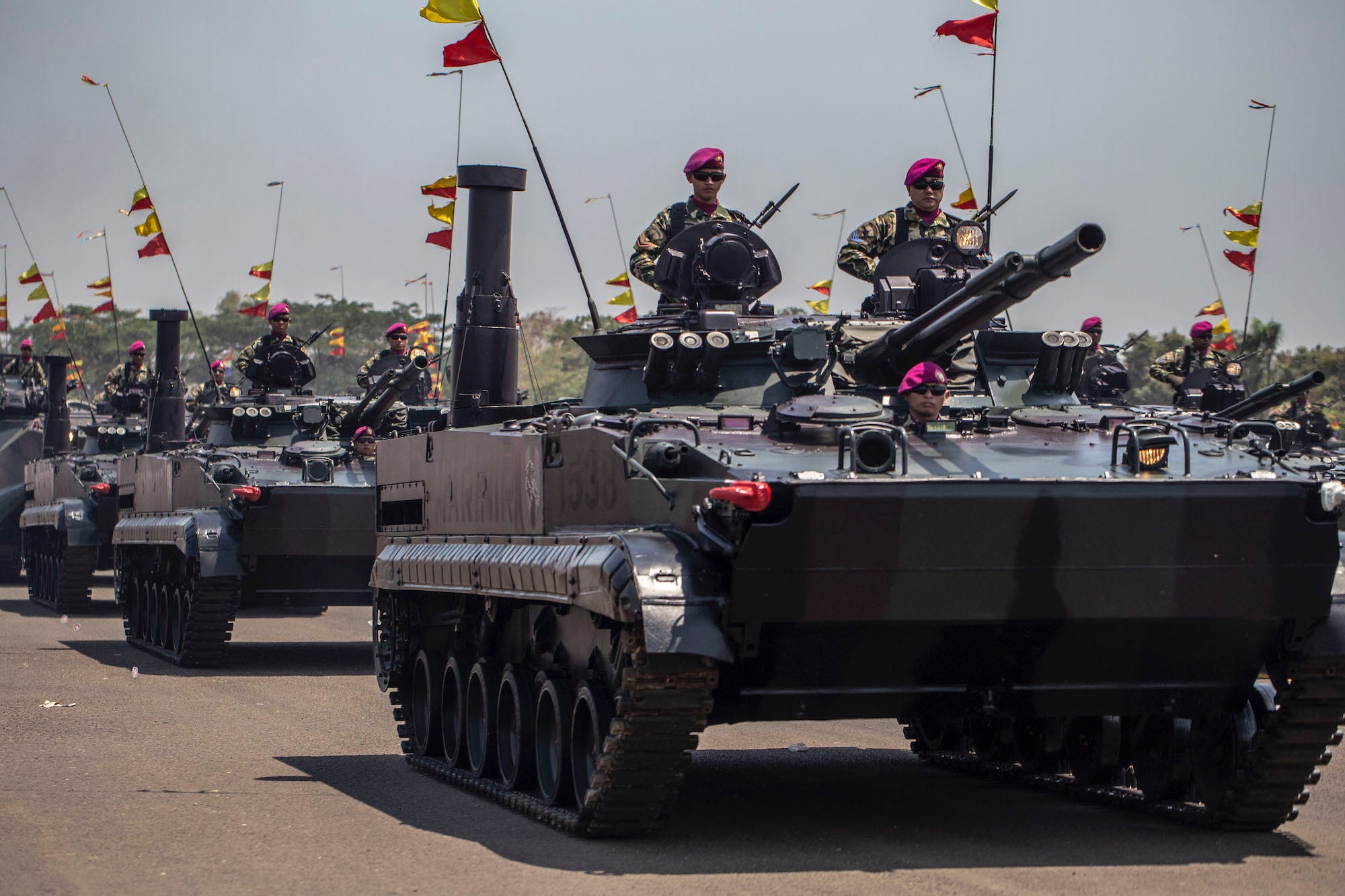 Indonesia troops in German Leopard tanks