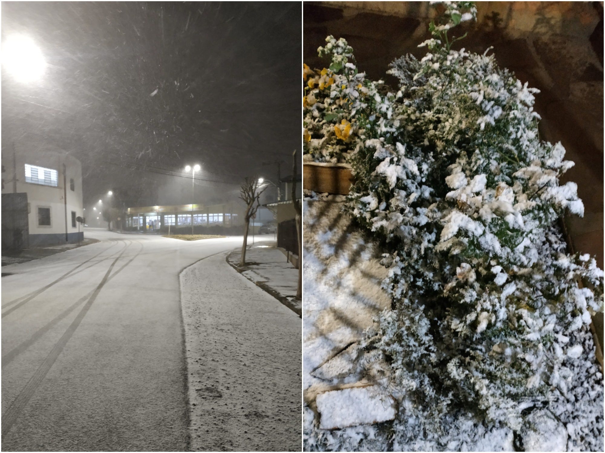 Snow in Brazil at night.