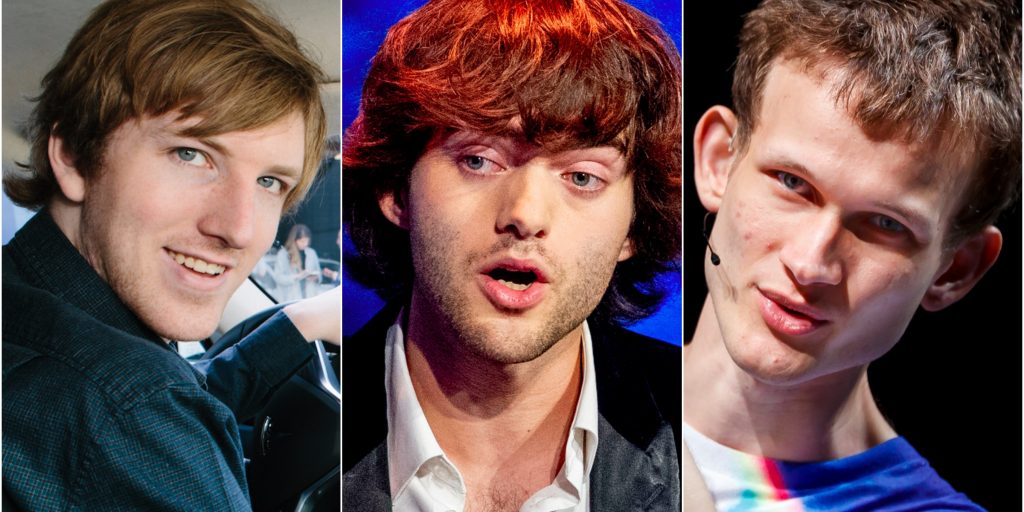 Ex-Thiel Fellows Austin Russell (l), Boyan Slat (m) en Vitalik Buterin (r).