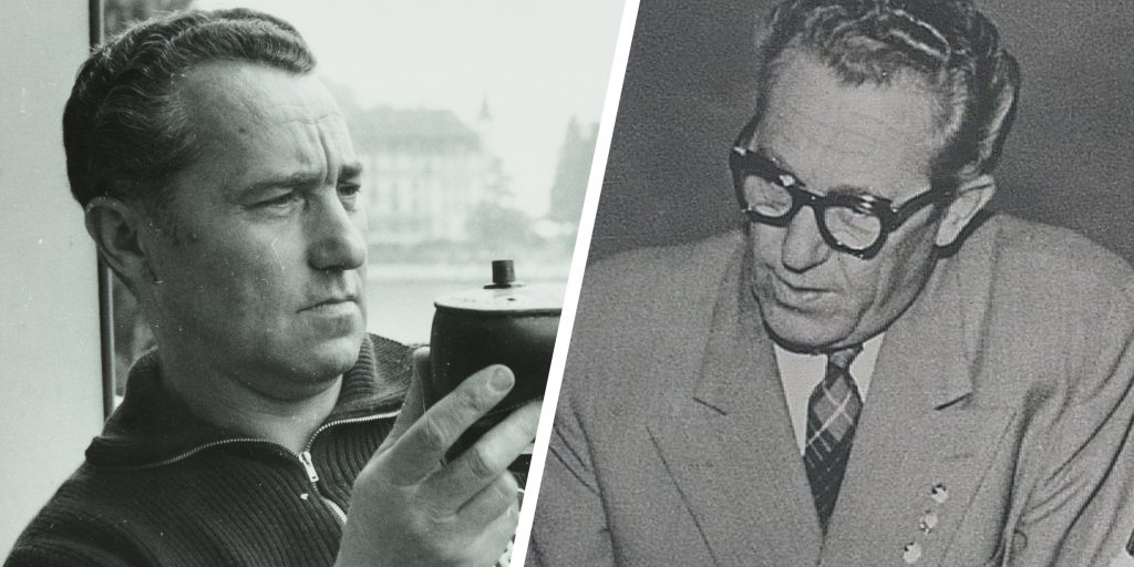 Links Adidas-oprichter Adolf Dassler, rechts zijn broer en Puma-oprichter Rudolf.