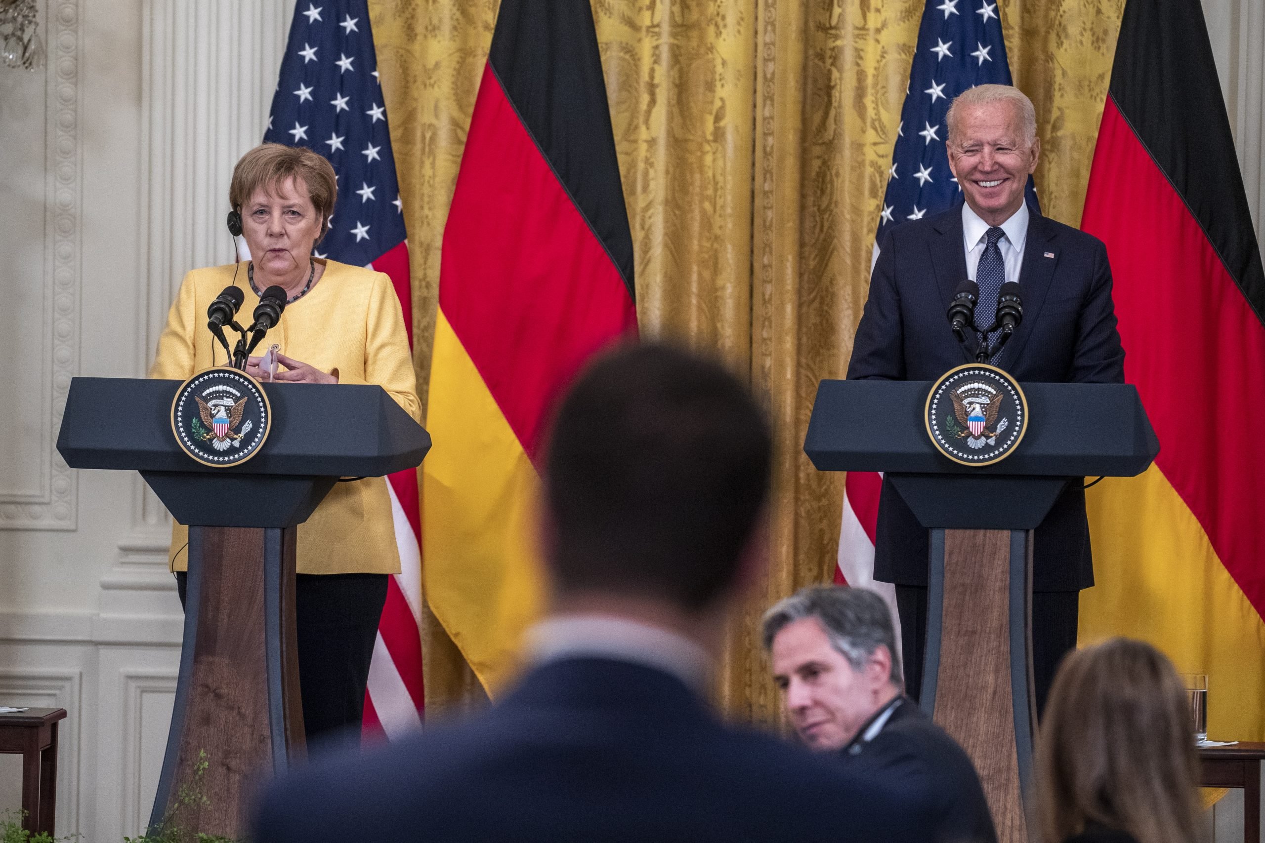 Merkel bracht op 15 juli een bezoek aan het Witte Huis. Foto: EPA/Shawn Thew