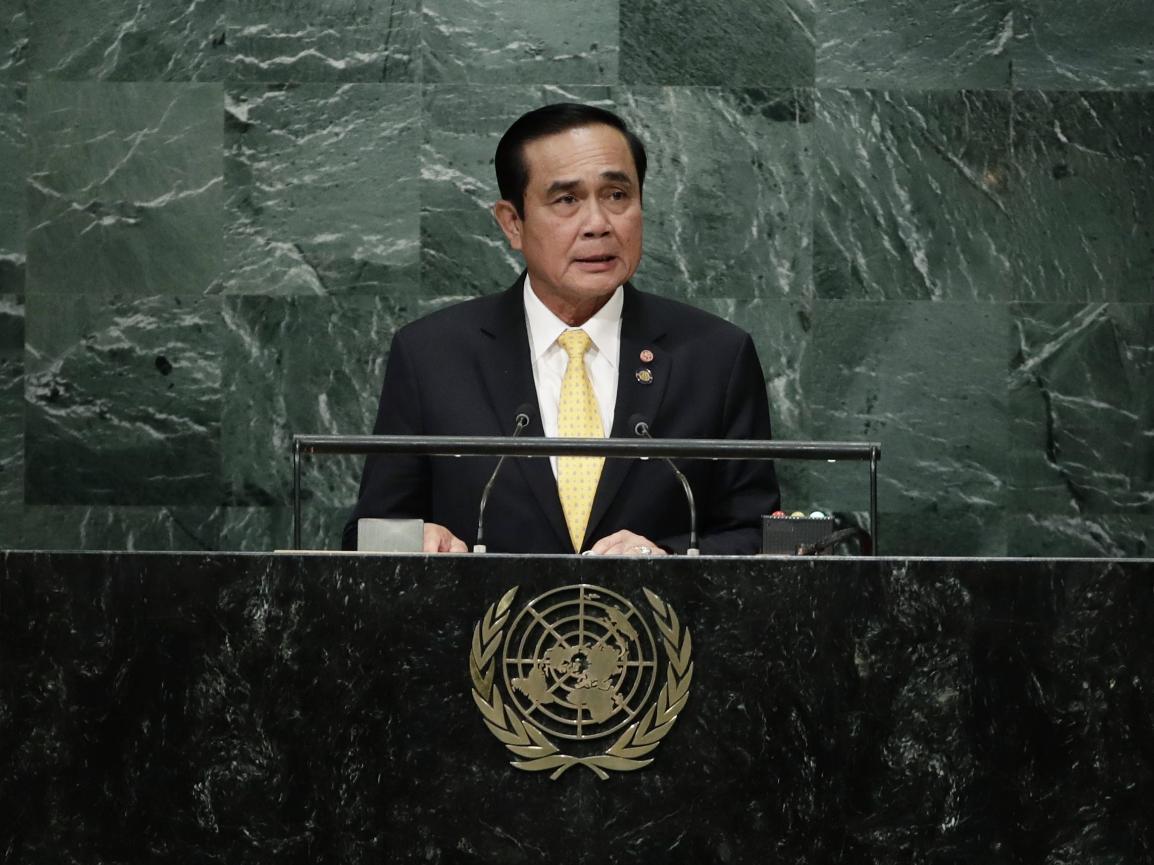 Thai Prime Minister Prayut Chan-o-cha speaks during the 71st session of the United Nations General Assembly