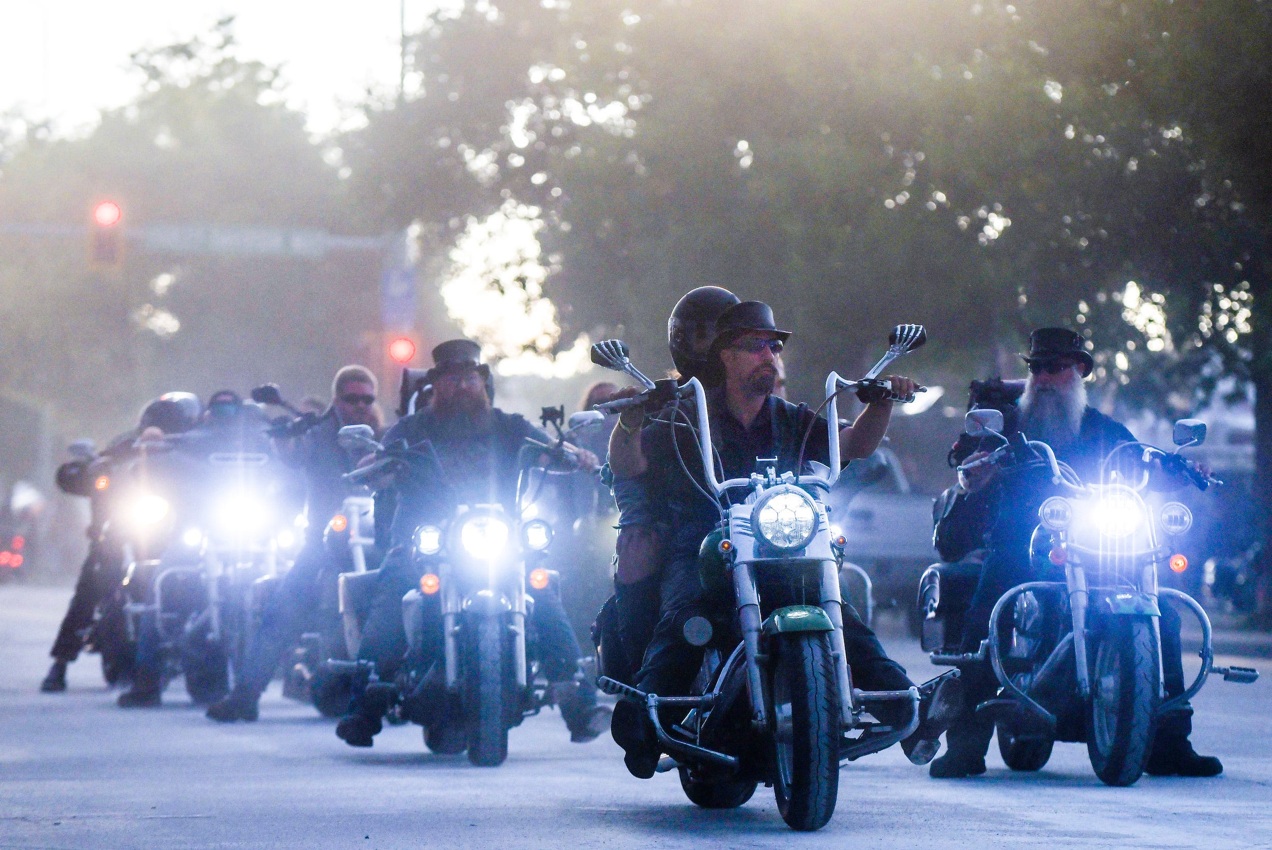 Motorcyclists ride down Lazelle Street during the 80th Annual Sturgis Motorcycle Rally in Sturgis, South Dakota on August 8, 2020.