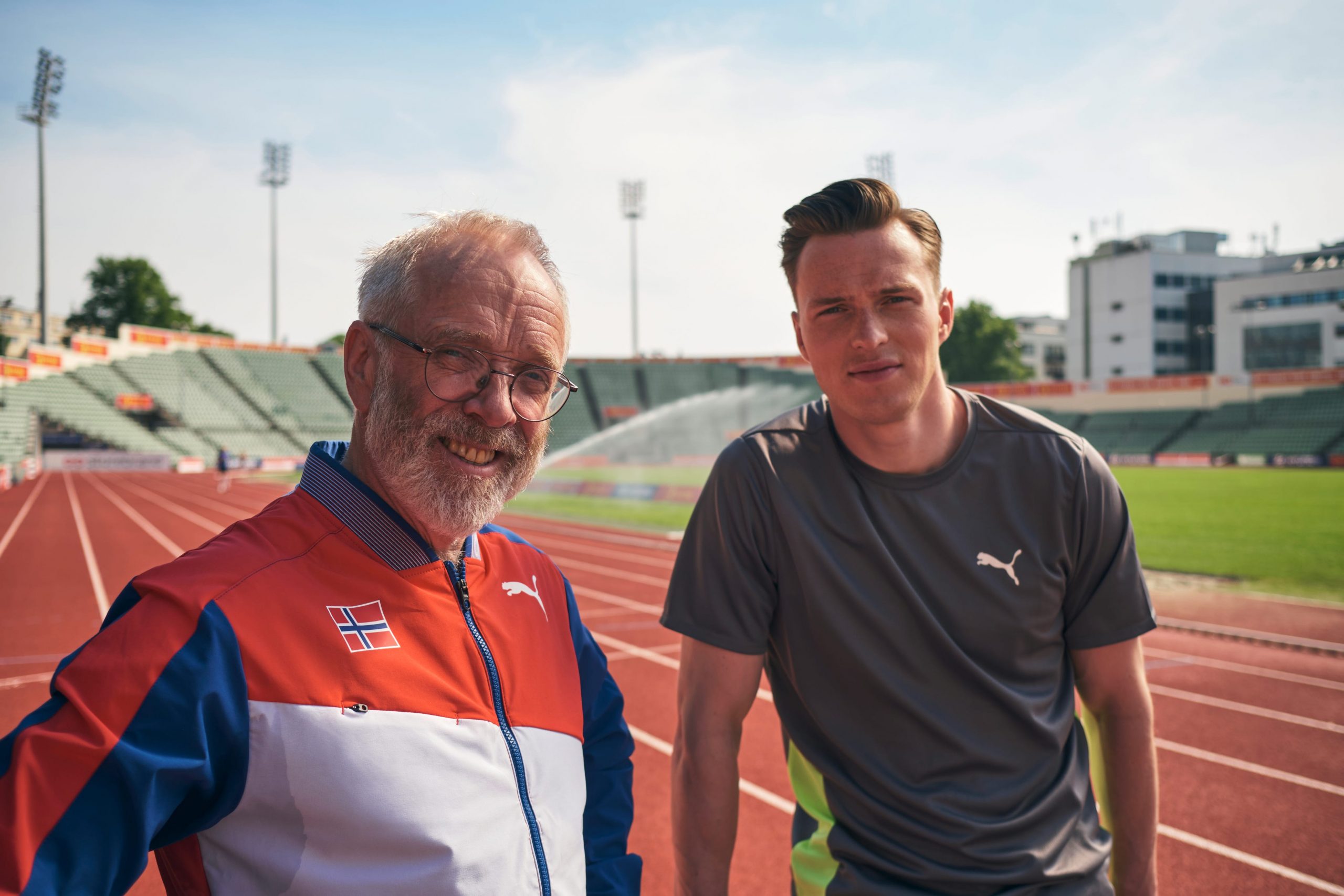 Leif Olav Alnes and Karsten Warholm at a running track.