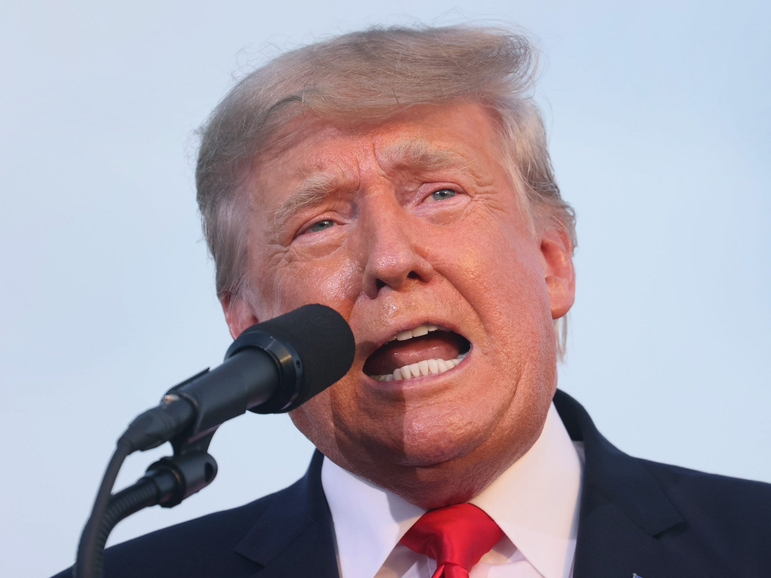 donald trump at rally with open mouth