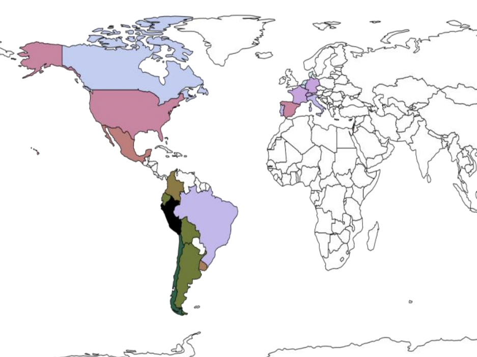 A map of the world shows the distribution of the Lambda variant, published on July 9