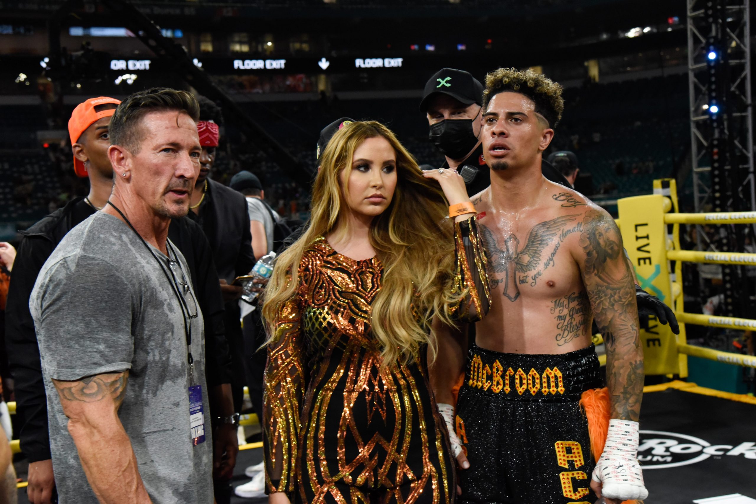 ACE Family's Catherine Paiz and Austin McBroom after McBroom's boxing match in Miami's Hard Rock Stadium on June 12, 2021.