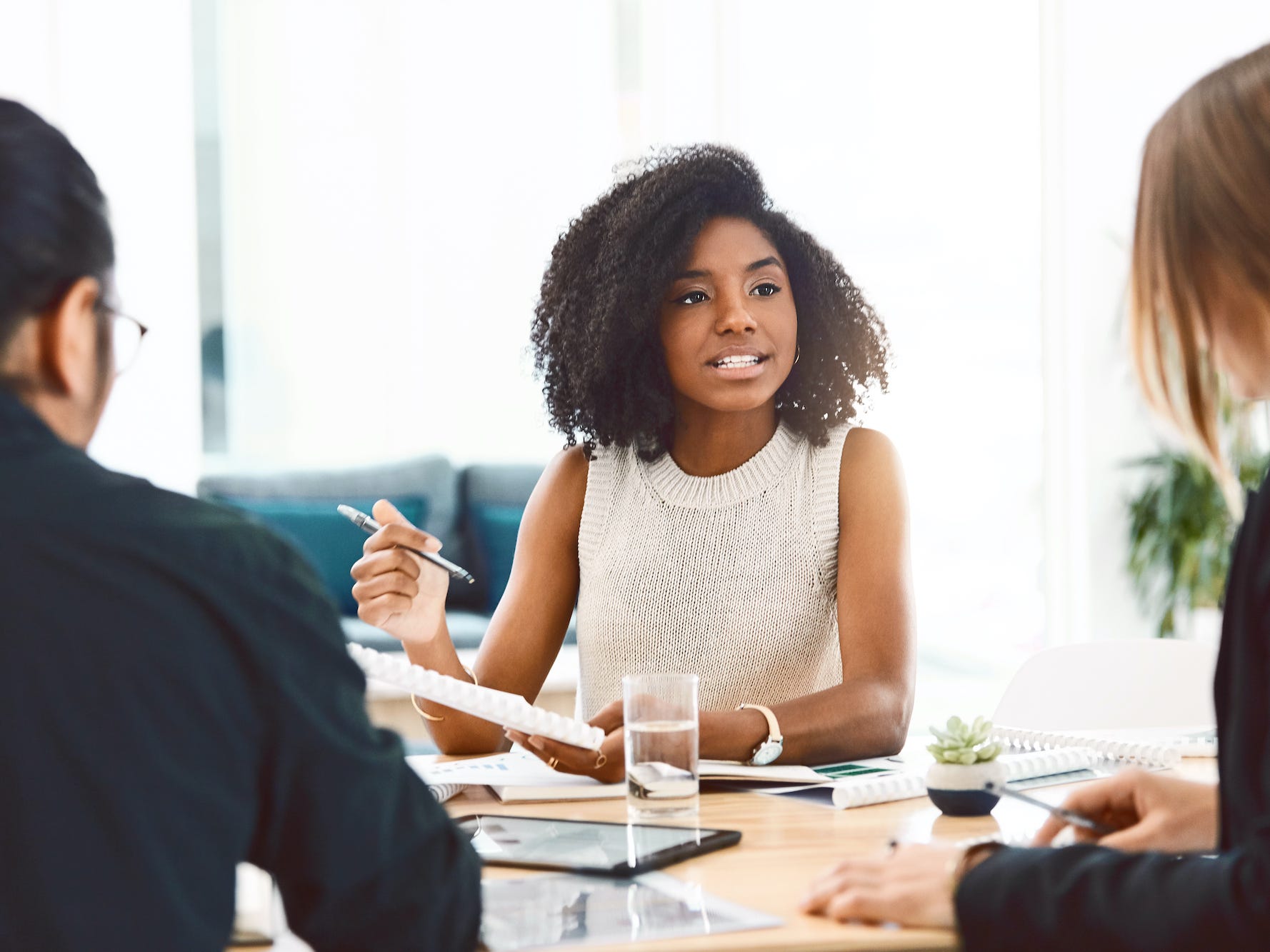 Employees talking in a business meeting