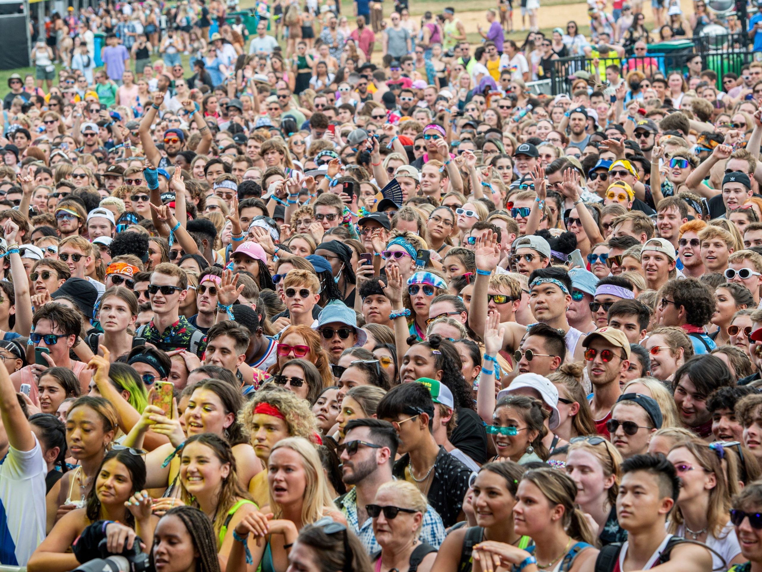 Large crowd of festival goers looking at stage