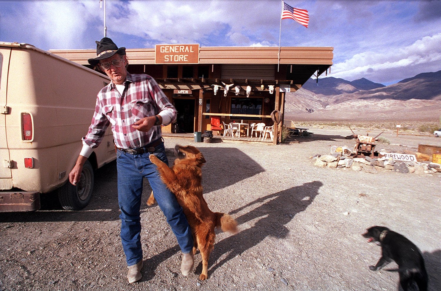 Don Connolly is the self appointed mayor of Ballarat--mining ghost town, just outside border of Death Valley National Park, 2001.