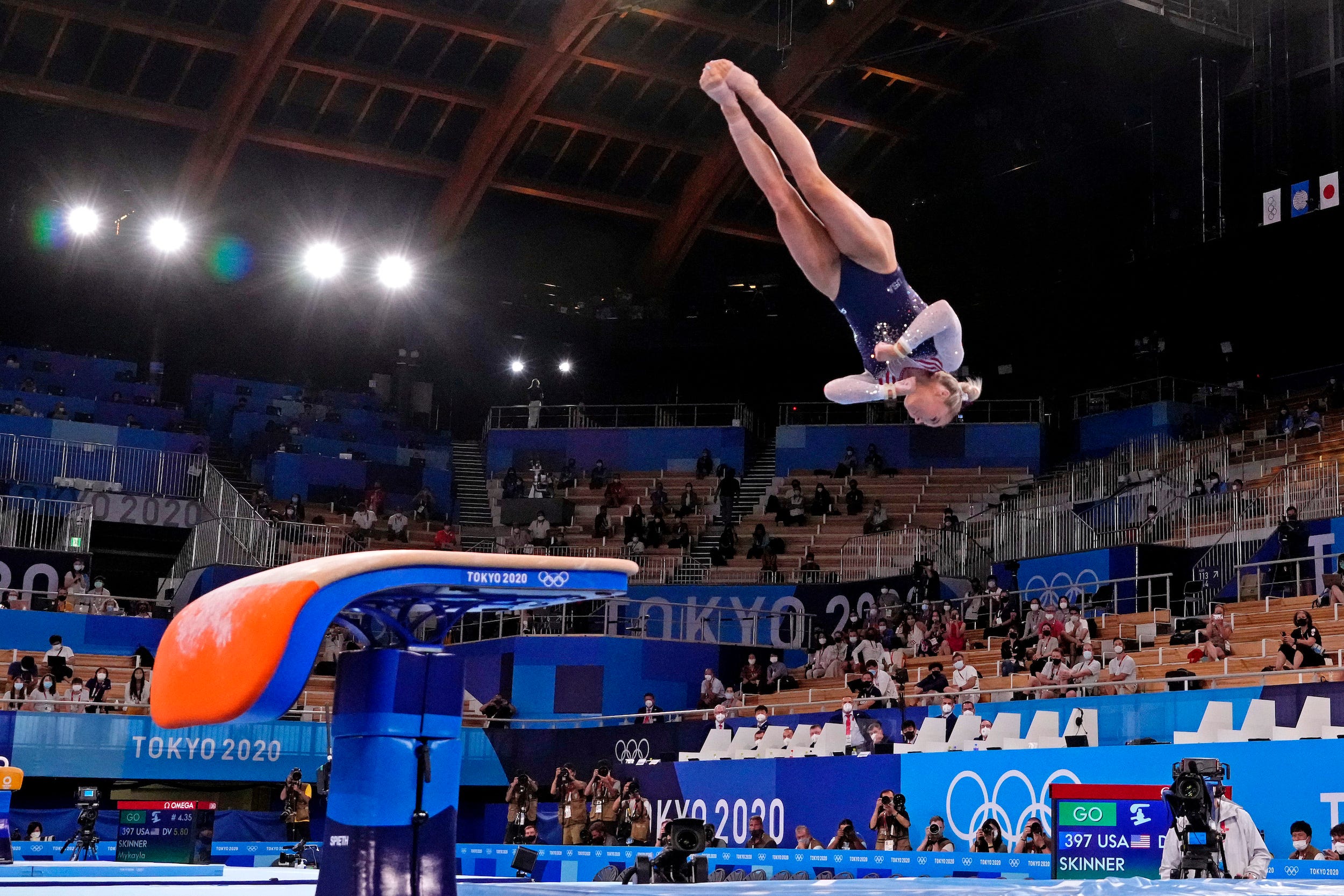 MyKayla Skinner completes one of her two vaults during the event final.
