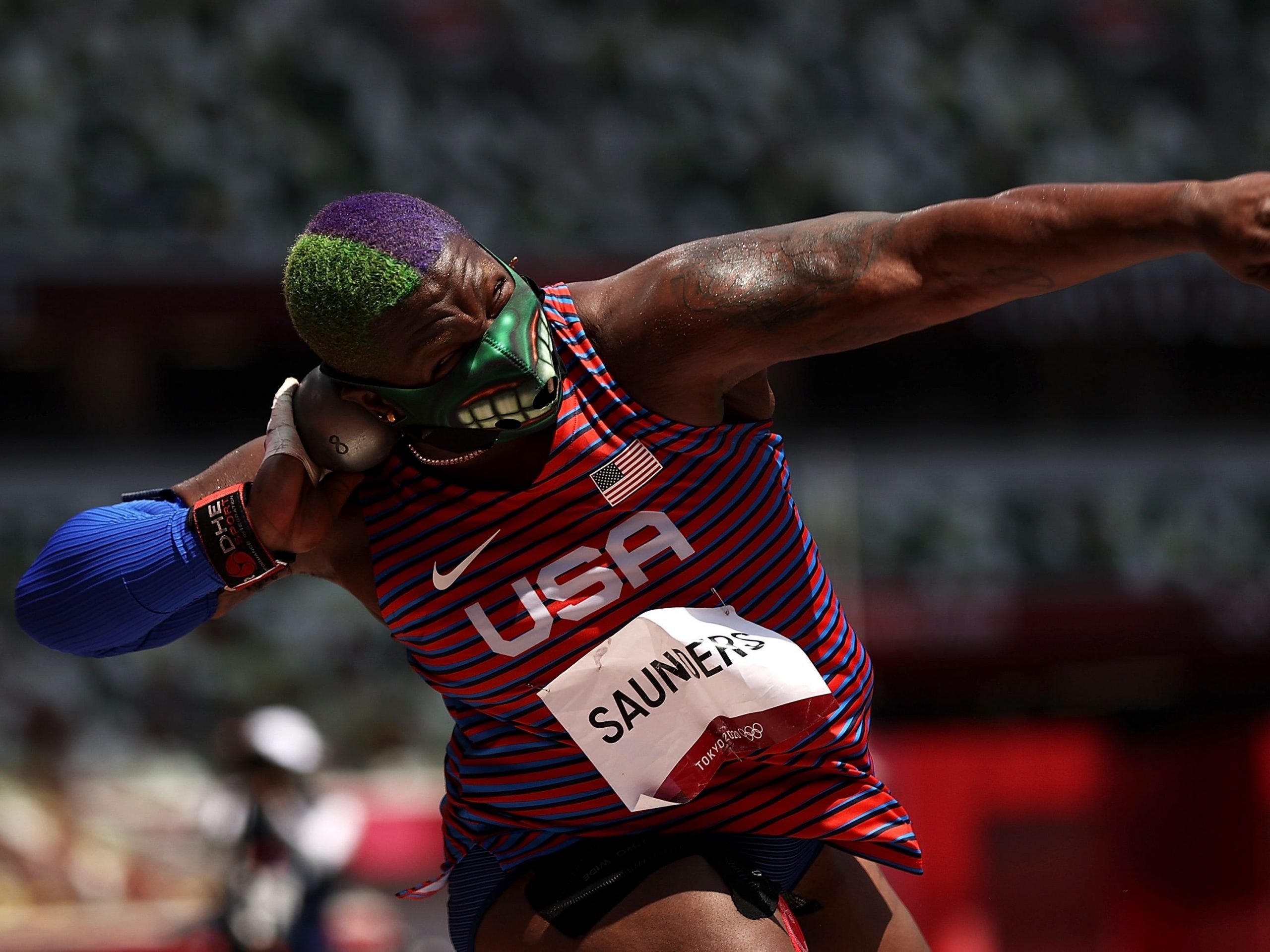 Raven Saunders in action at the Tokyo Olympics