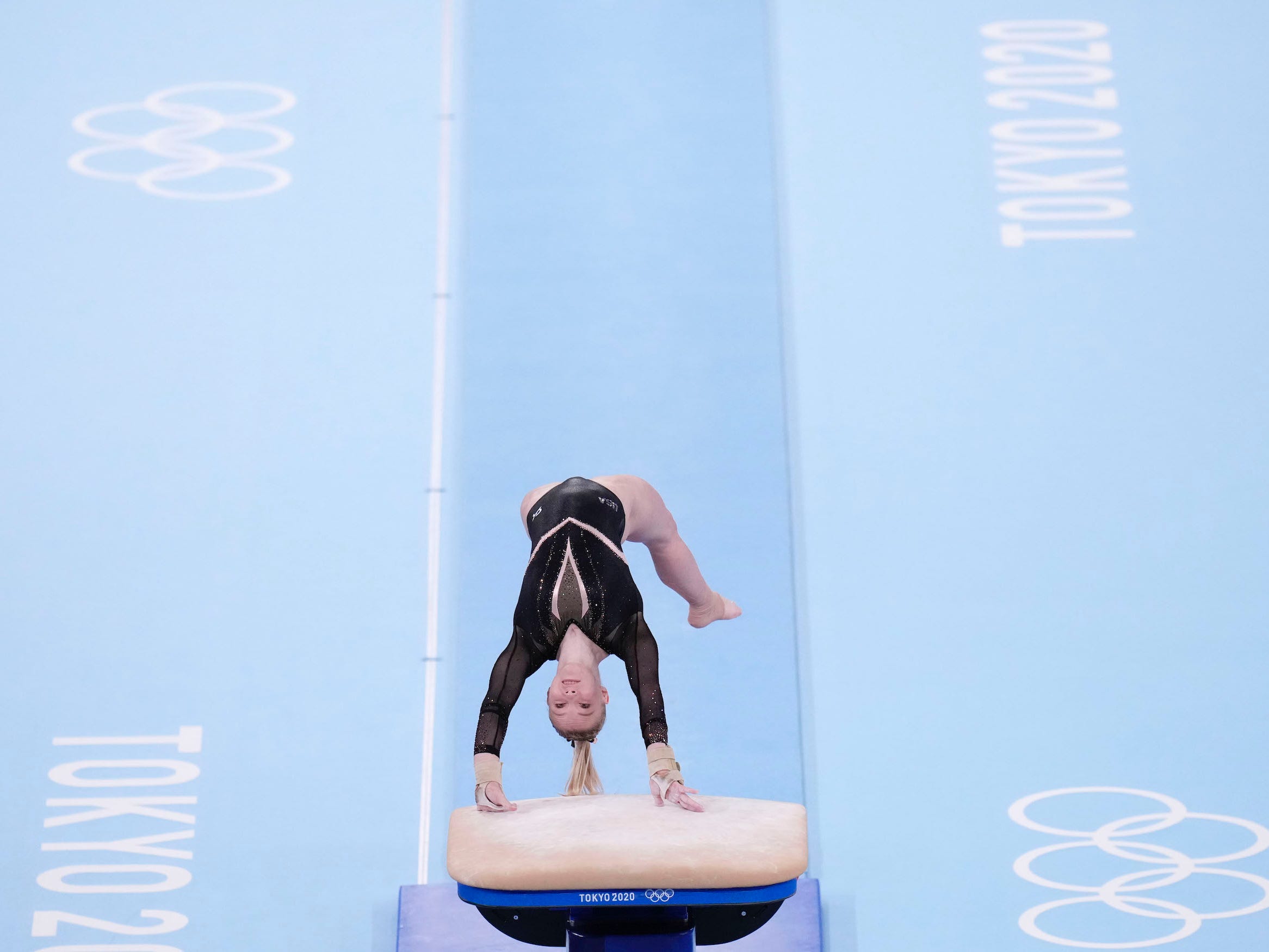 Jade Carey competes in the vault final at the Tokyo Olympics.