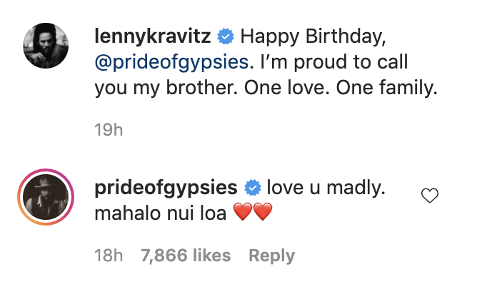 Lenny Kravitz wishes "brother" Jason Momoa a happy birthday in a post shared on Instagram on August 1, 2021.