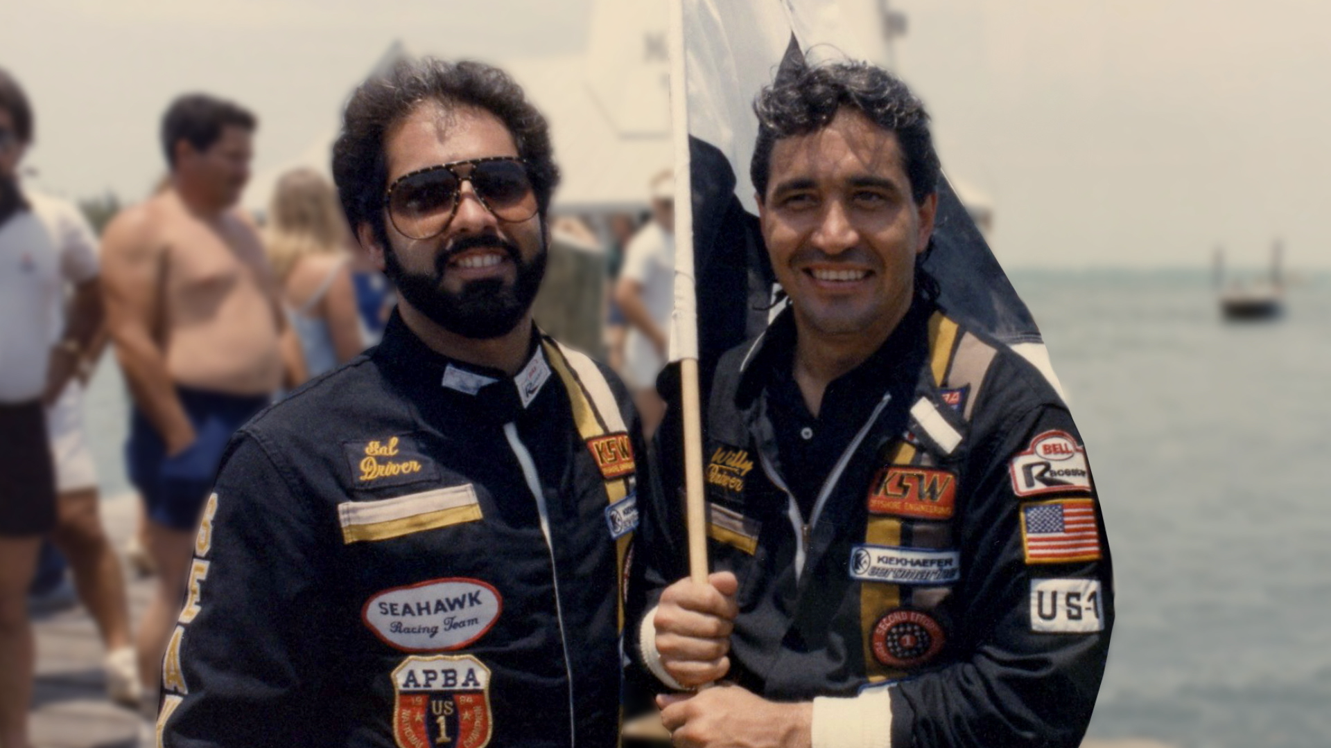 Sal Magluta and Willy Falcone in their race suits