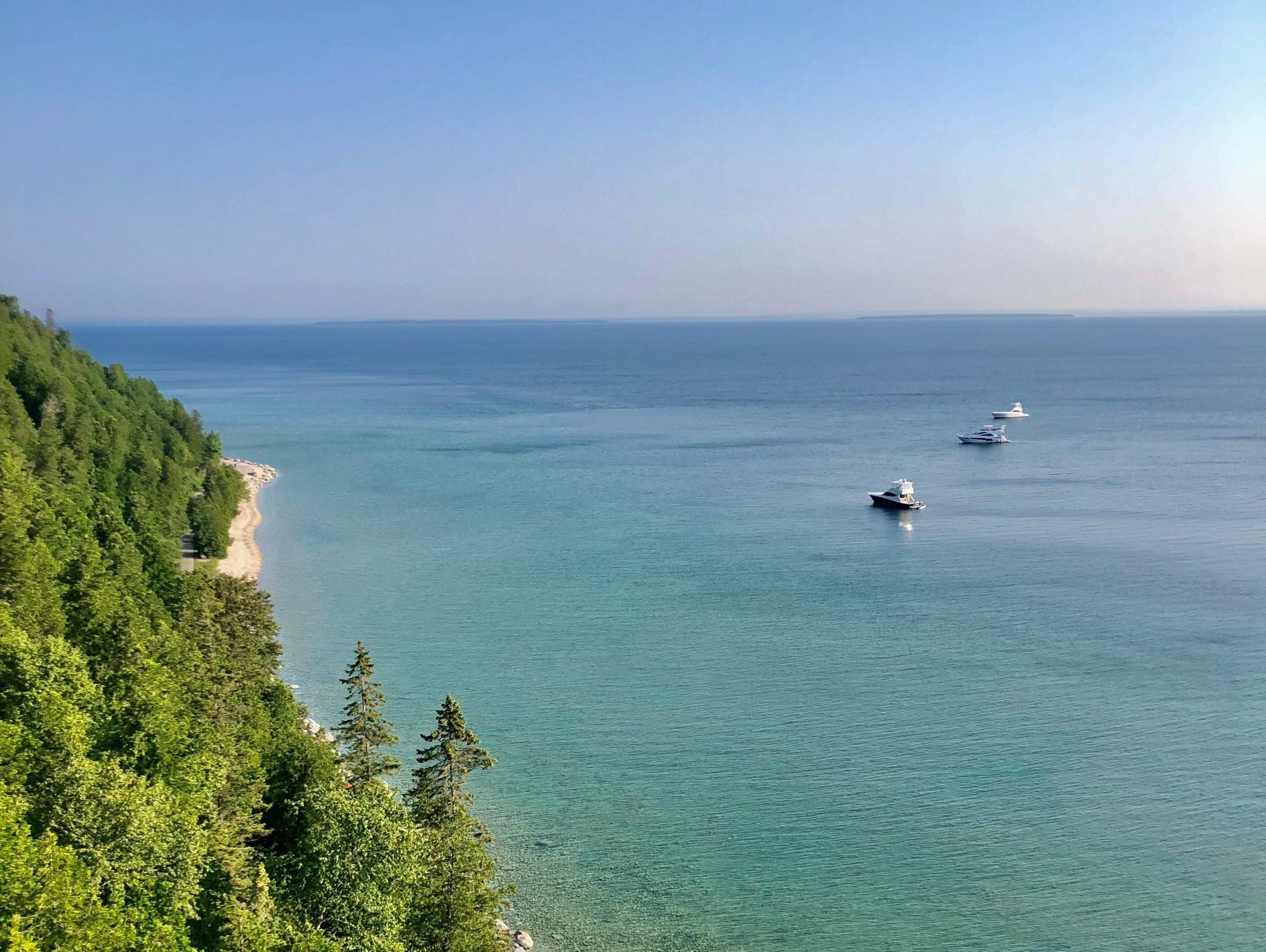 View from Arch Rock, blue waters and green trees