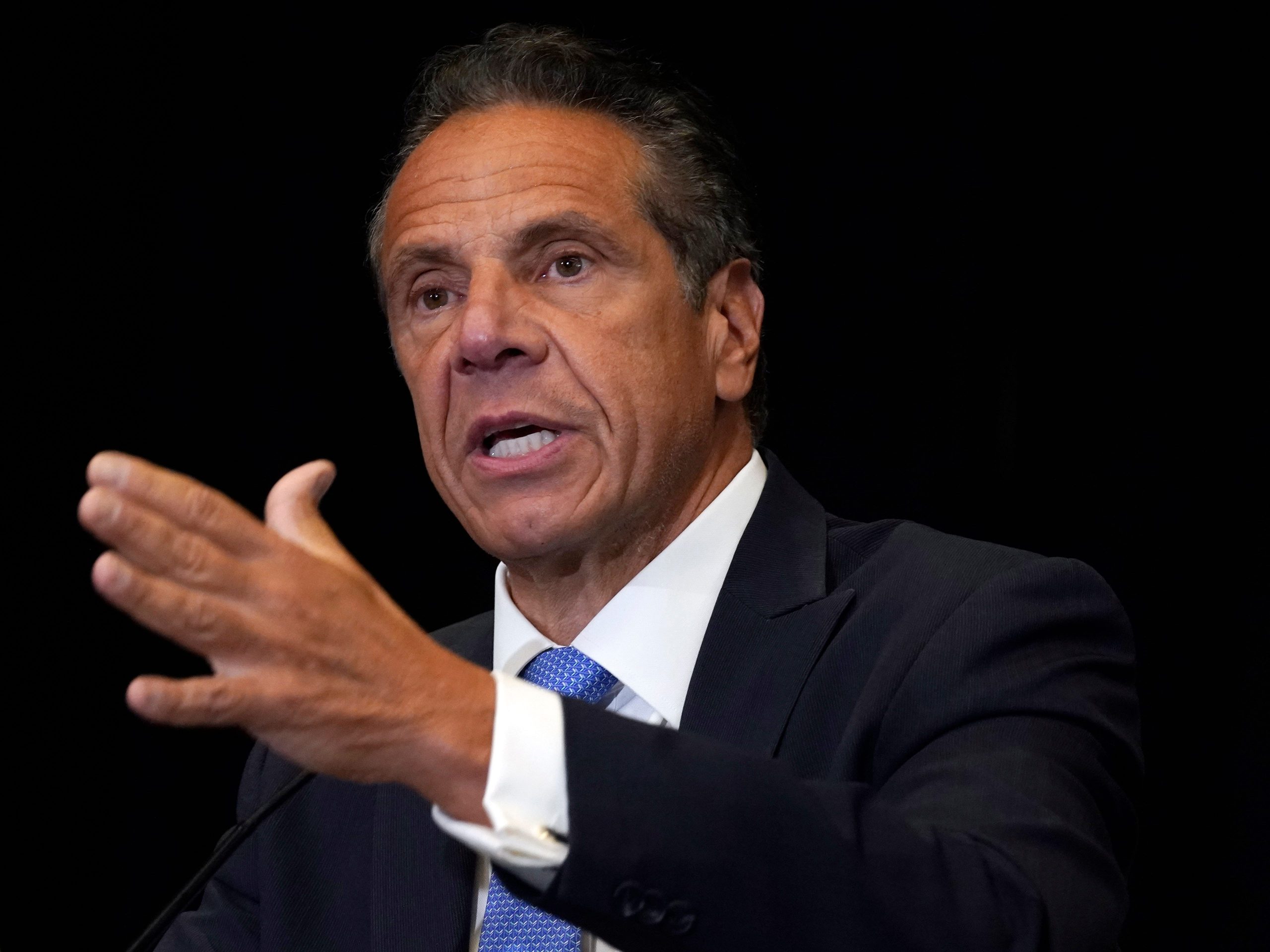 New York Gov. Andrew Cuomo speaks during a news conference at New York's Yankee Stadium, Monday, July 26, 2021.