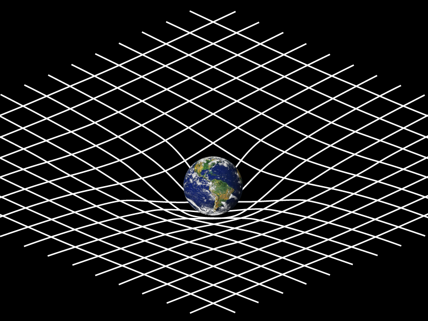 general relativity illustration shows curvature of space time around earth