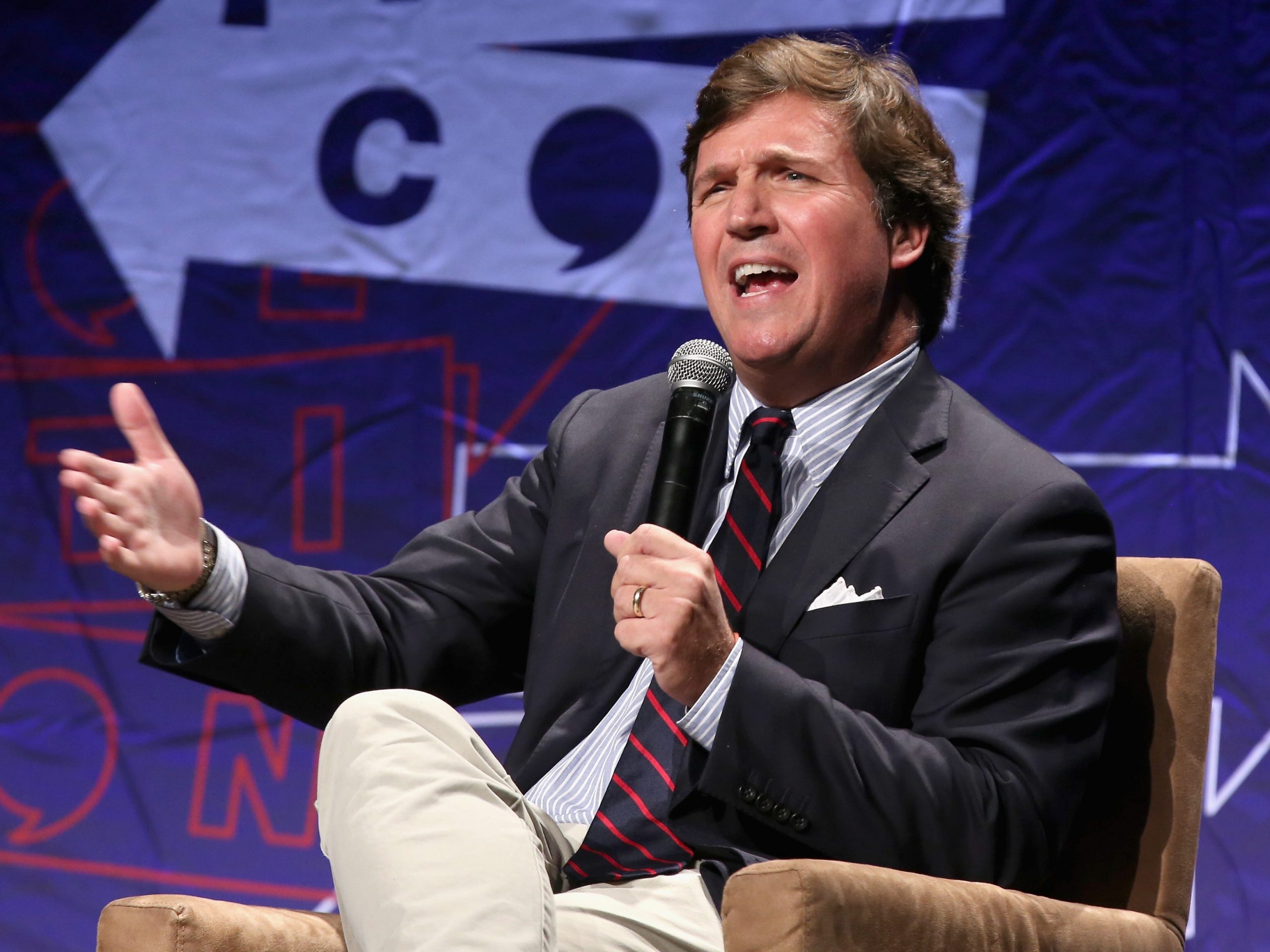 Tucker Carlson speaks onstage during Politicon 2018 at Los Angeles Convention Center on October 21, 2018 in Los Angeles, California.