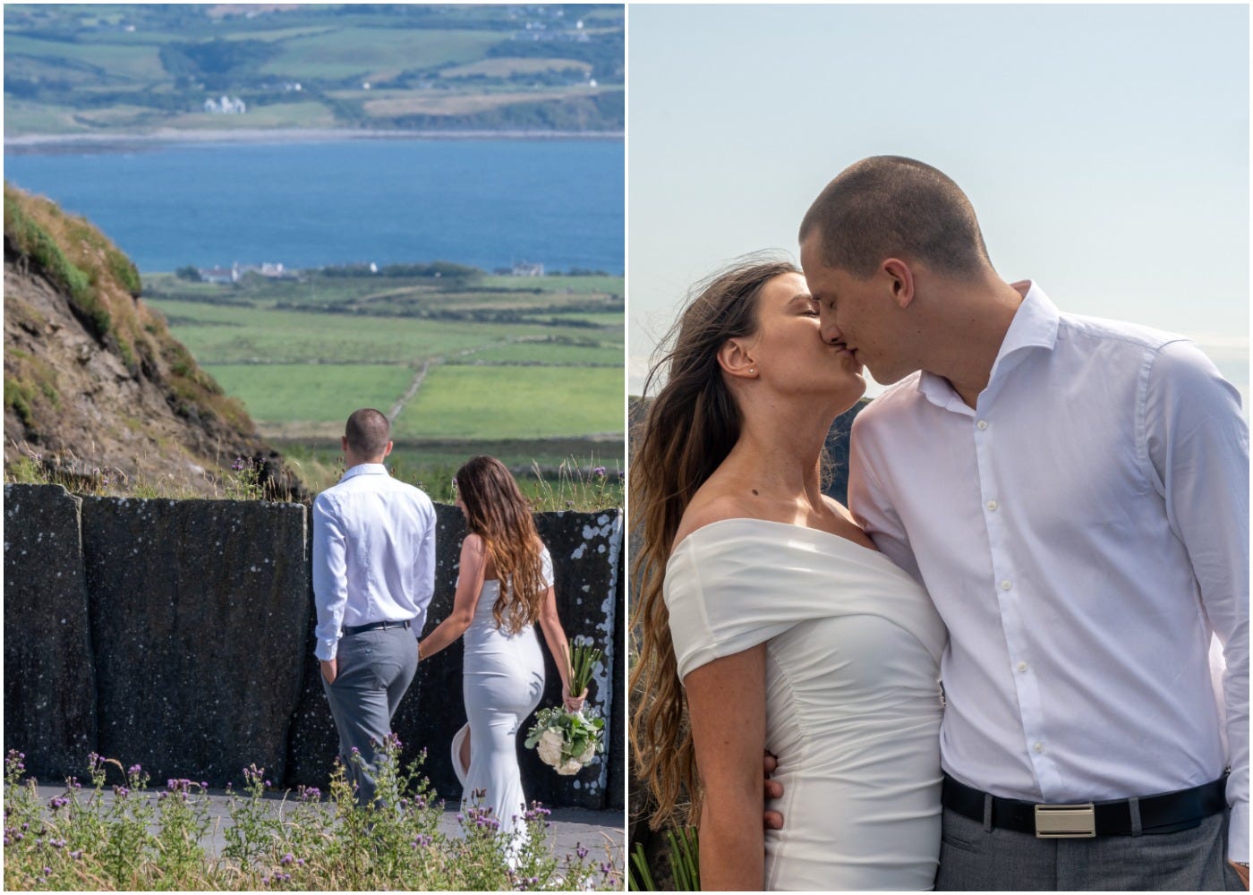 A side by side shot of Andela and Mateo Rako, the couple photographed by a stranger on the Cliffs of Moher.