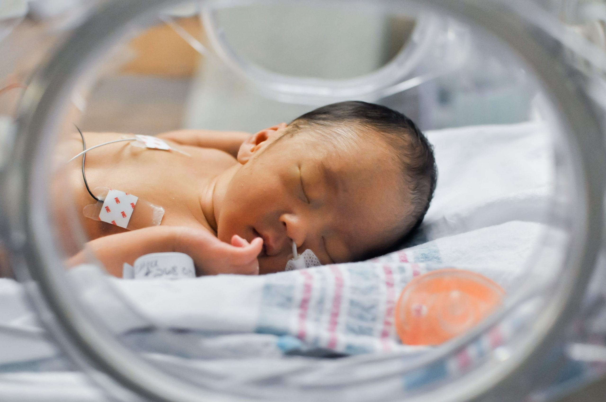 Newborn baby in incubator - STOCK PHOTO