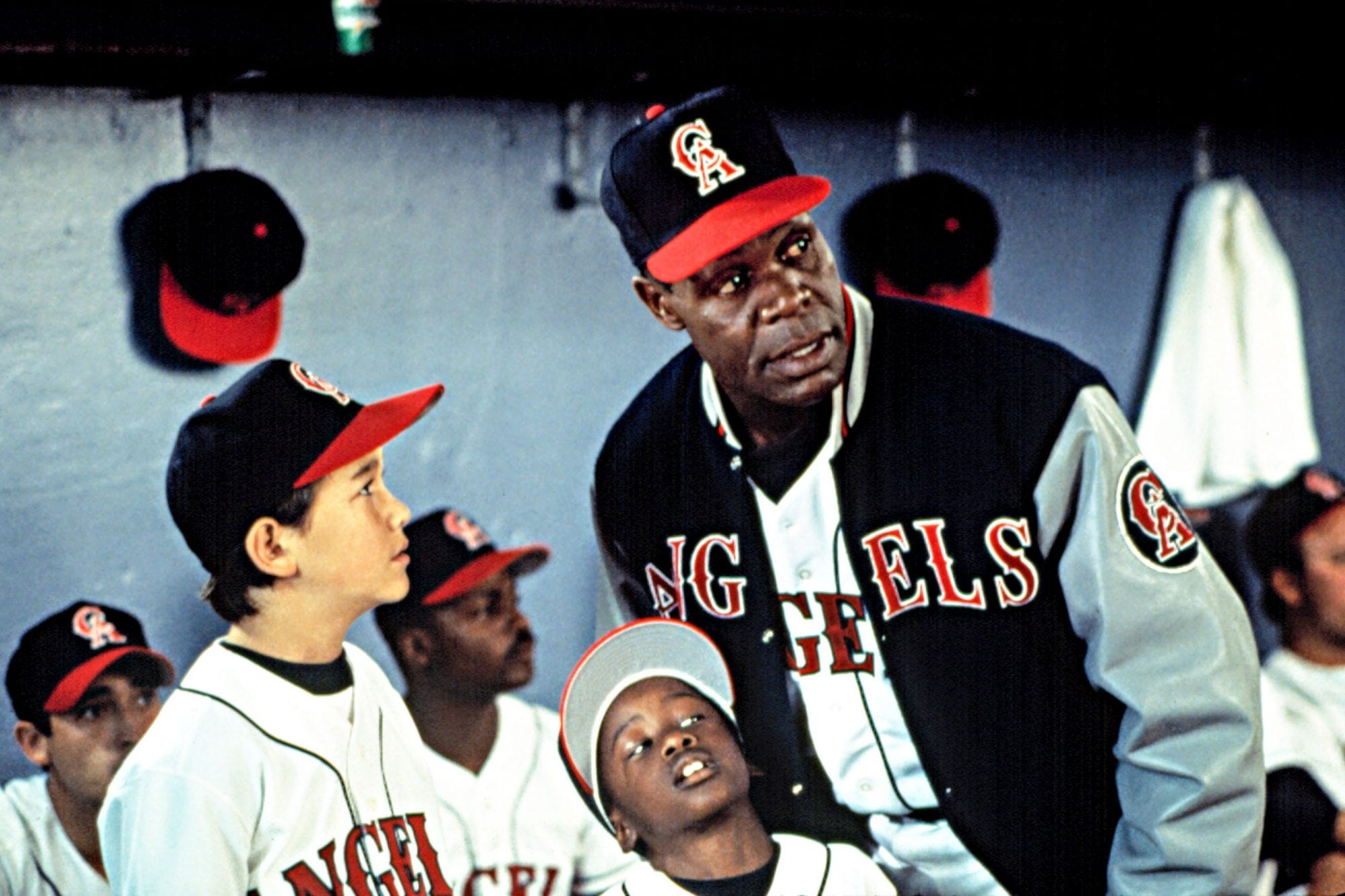 Joseph Gordon Levitt and Danny Glover in Angels baseball uniforms