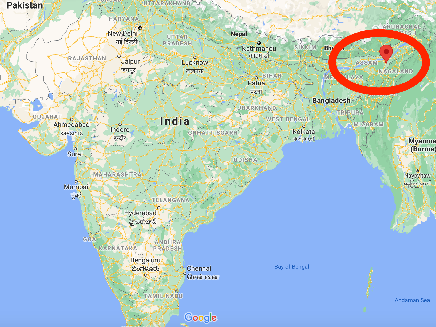 A map showing the location of Lovlina Borgohain's village in India
