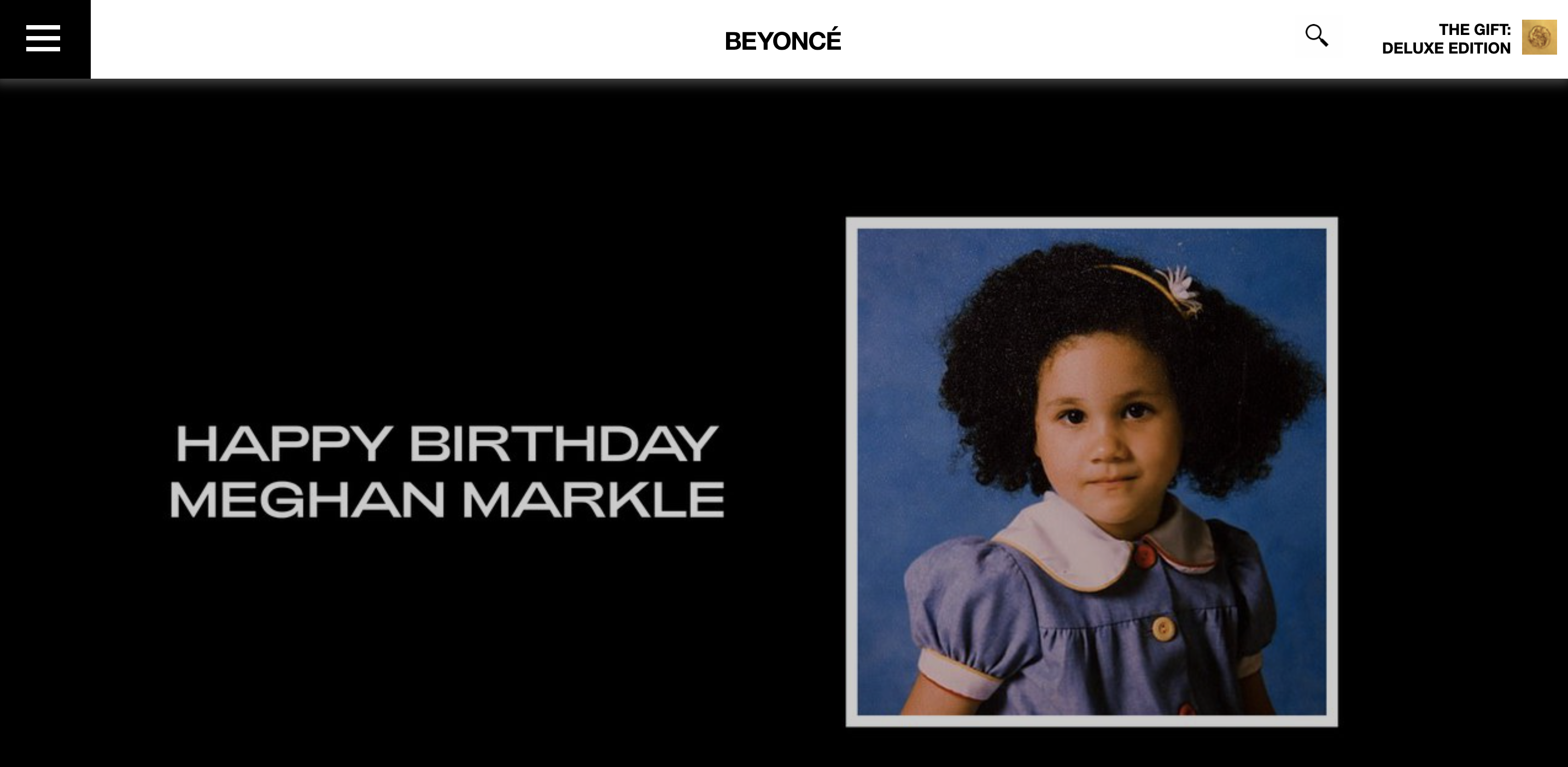 Beyonce's official website wished Meghan Markle a happy birthday