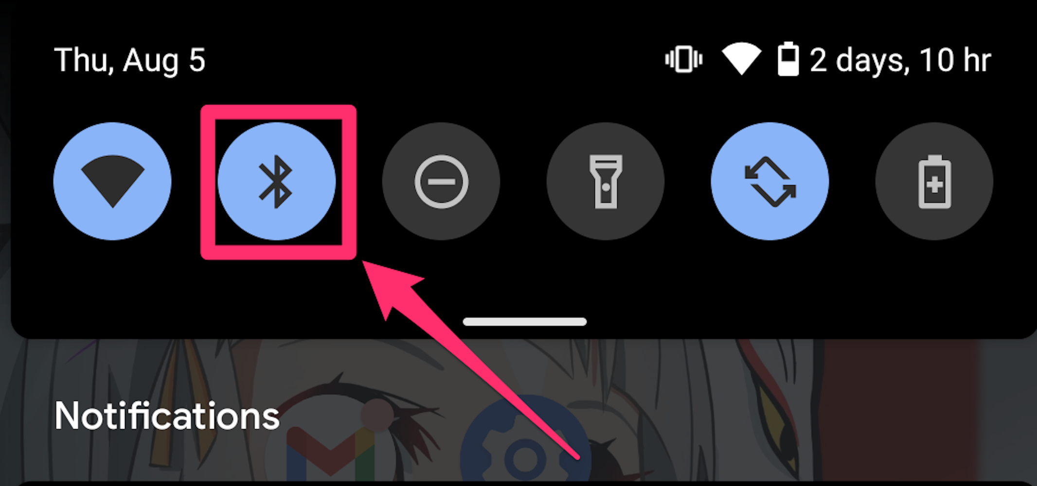 Screenshot of Notification Center Bluetooth button on Android