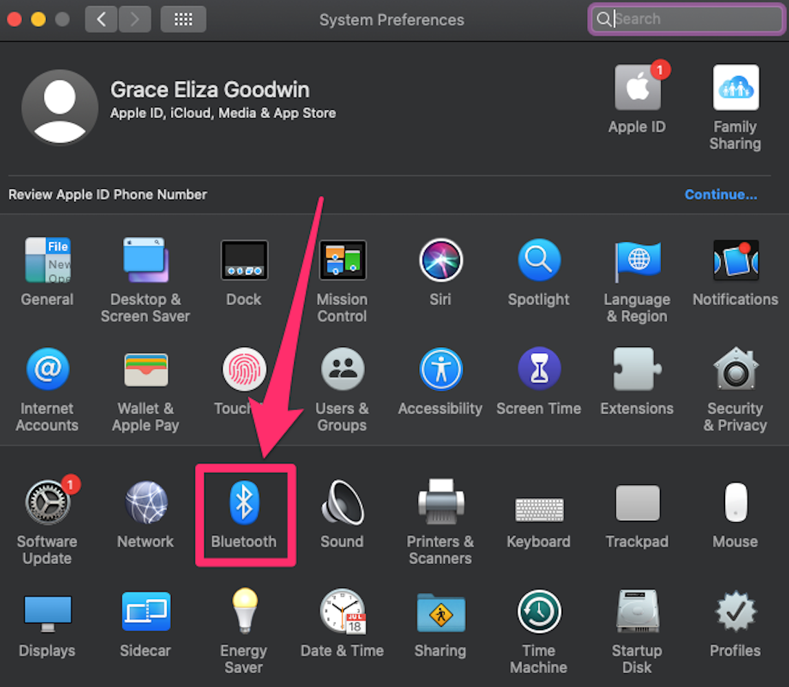 Screenshot of "Bluetooth" button in Mac System Preferences