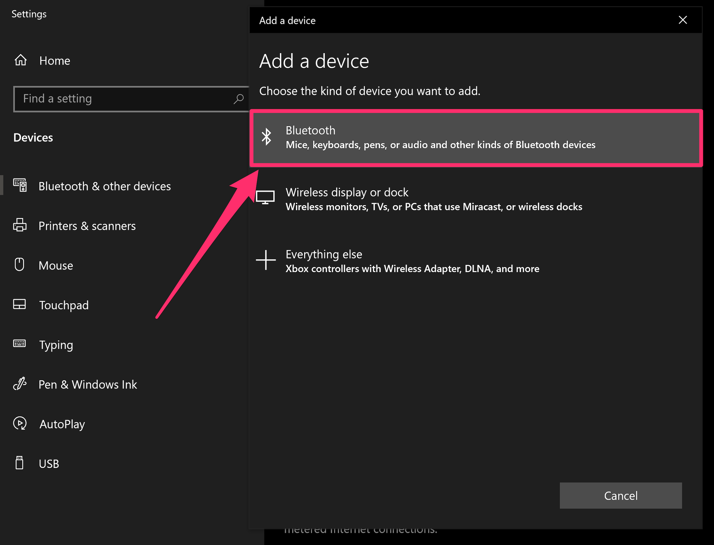 Screenshot of "Add a device" pop-up on Windows
