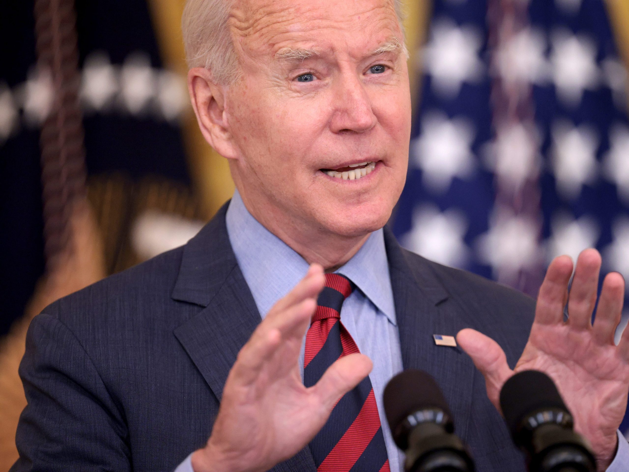 President Biden takes questions during an event in the East Room of the White House where he addressed the importance of people getting a COVID-19 vaccination on August 3, 2021.