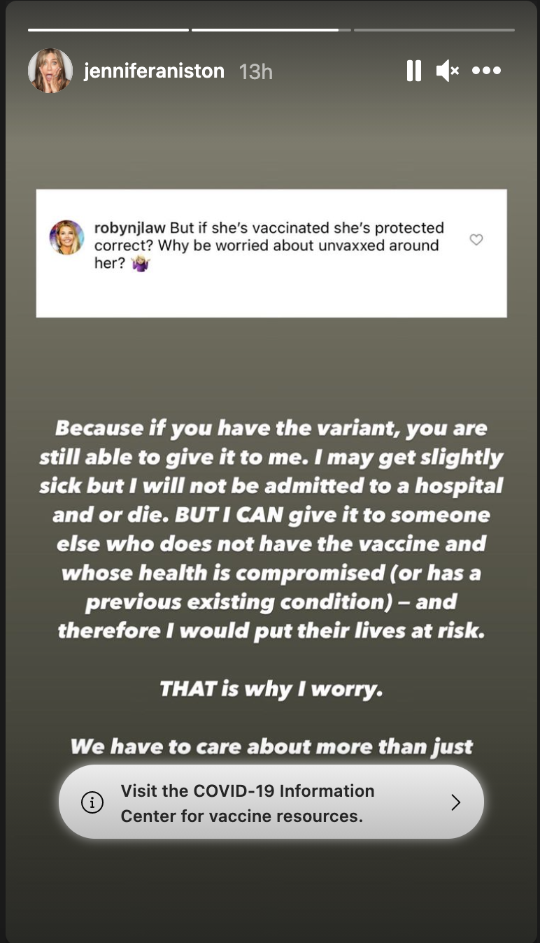 Jennifer Aniston's Instagram post.