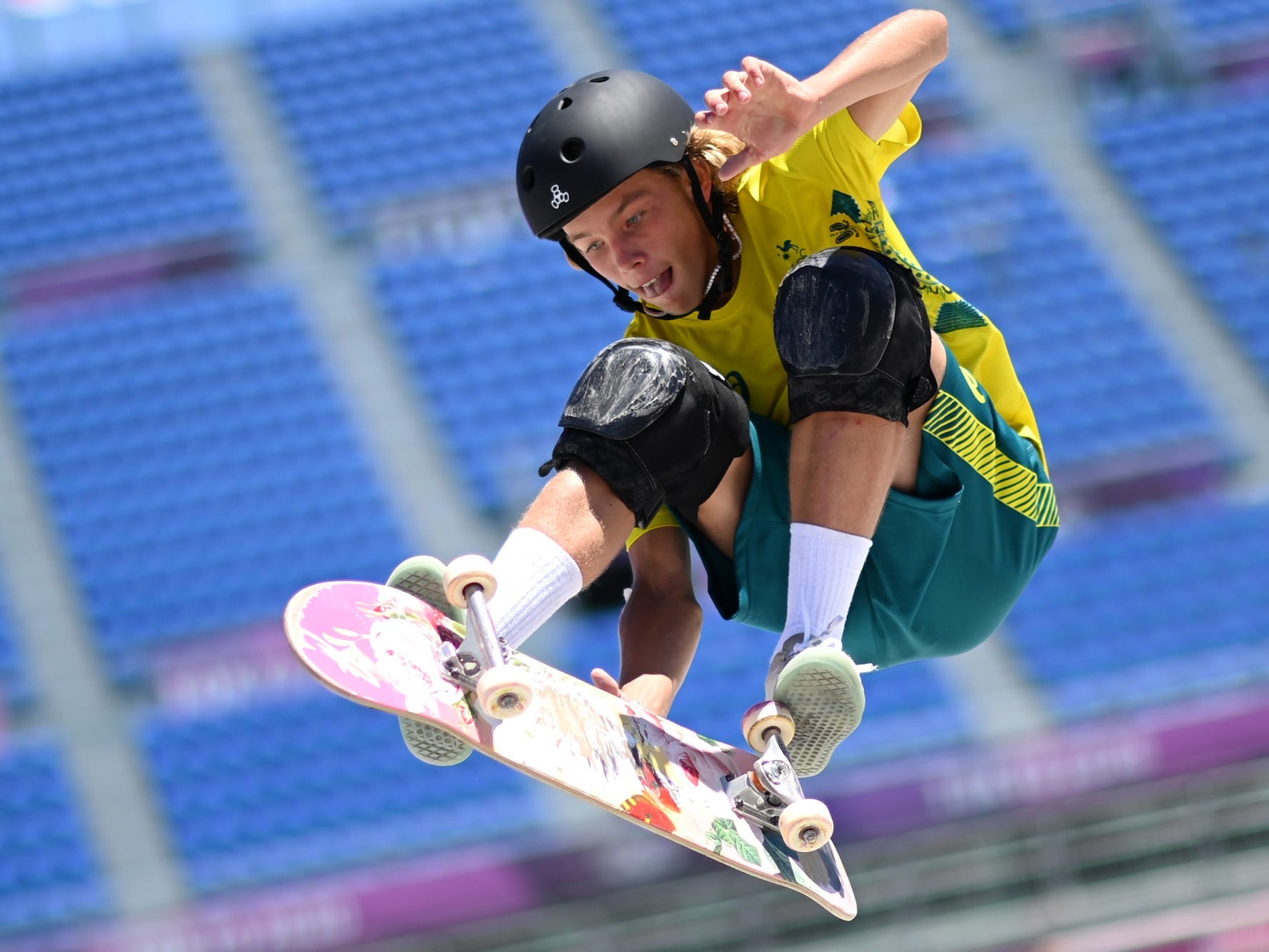 Keegan Palmer, performing a skateboarding trick