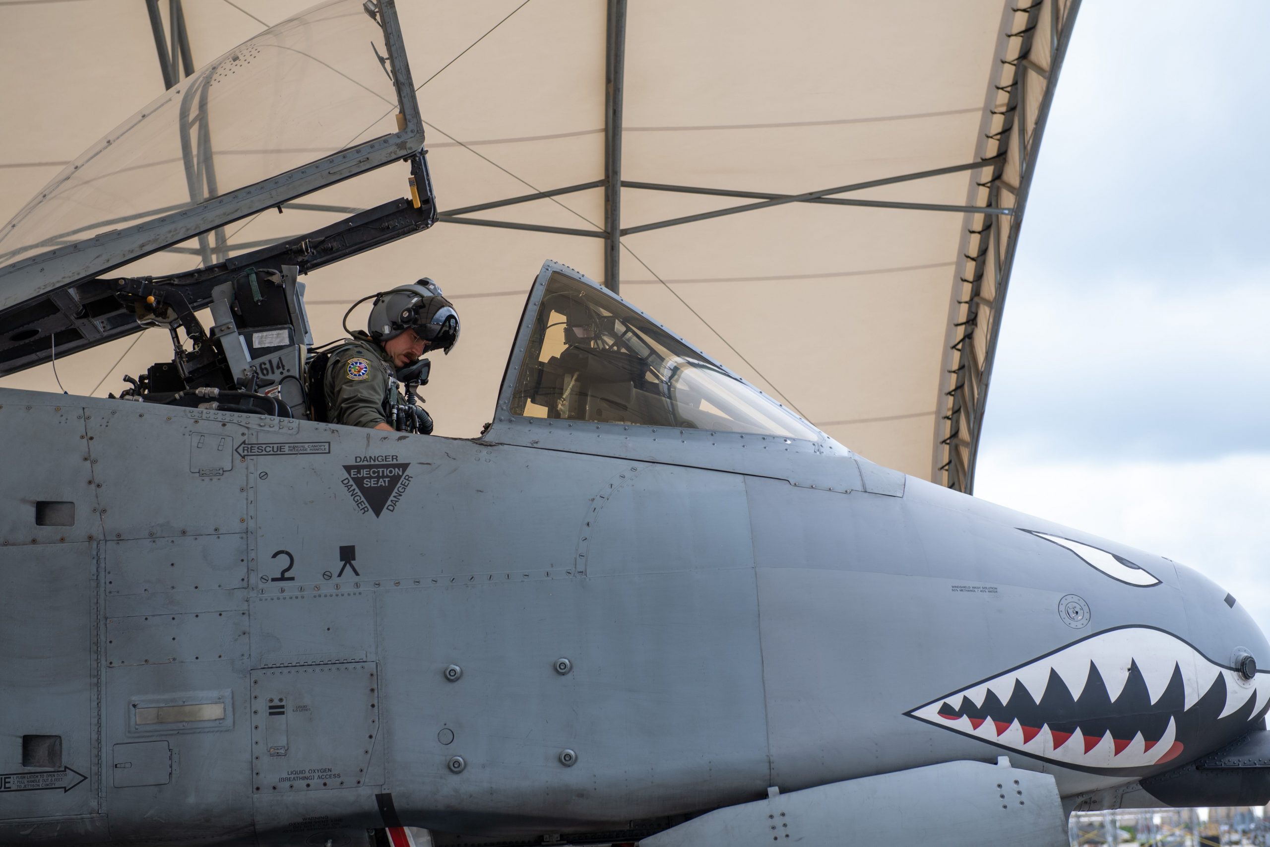 Lt. Col. Matthew Shelly, commander of the 74th Fighter Squadron, conducts pre-flight inspection of his A-10C Thunderbolt II attack aircraft at Moody Air Force Base on June 26, 2021.