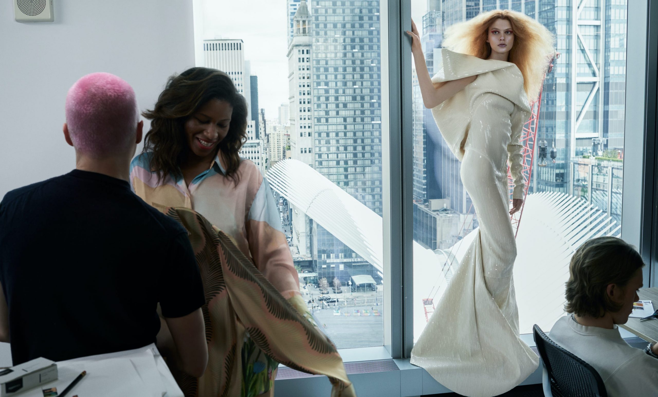 Ariel Nicholson posed inside the Vogue offices in a Rick Owens gown.