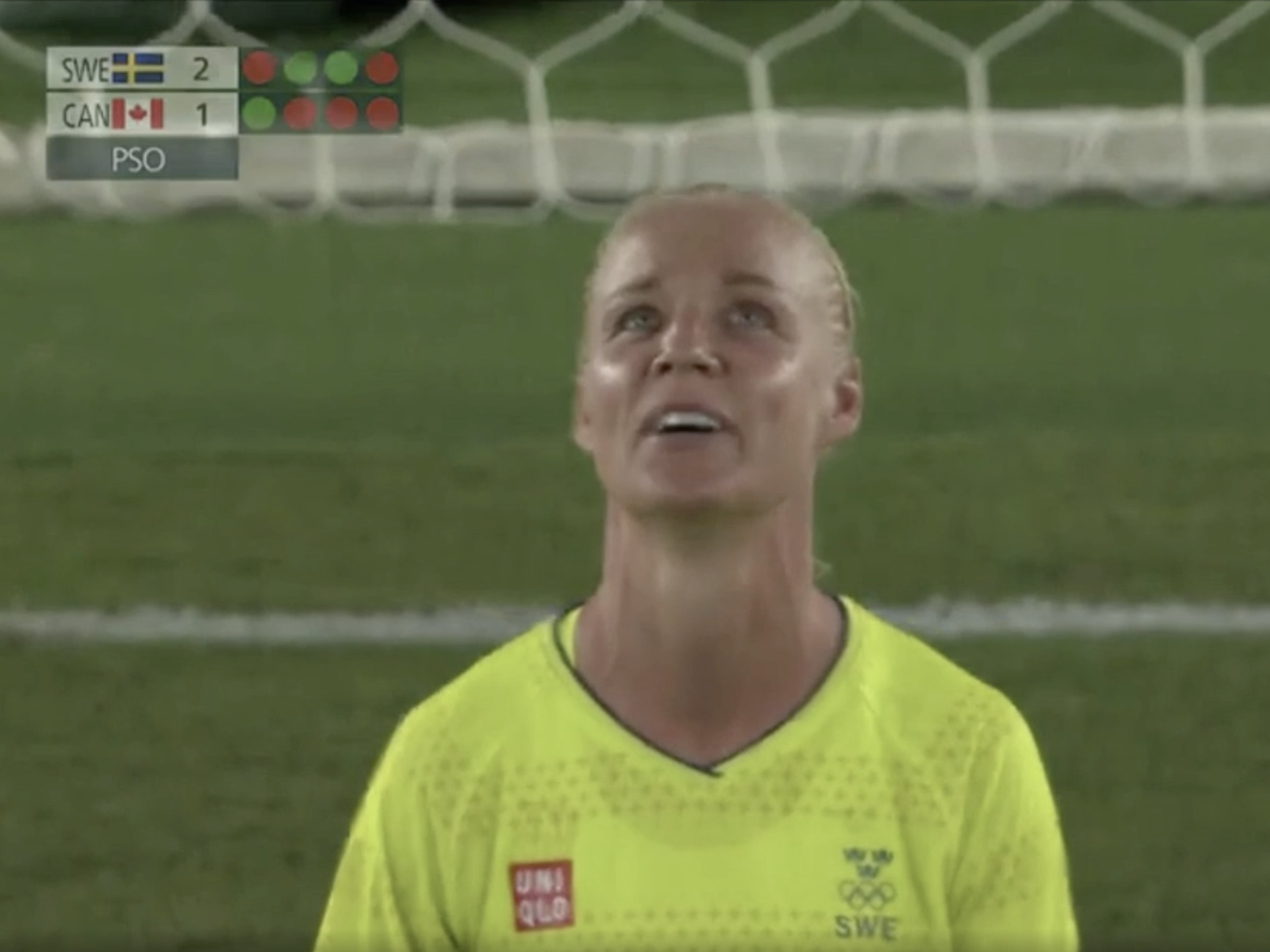 Caroline Seger reacts after missing penalty kick at Tokyo 2020.