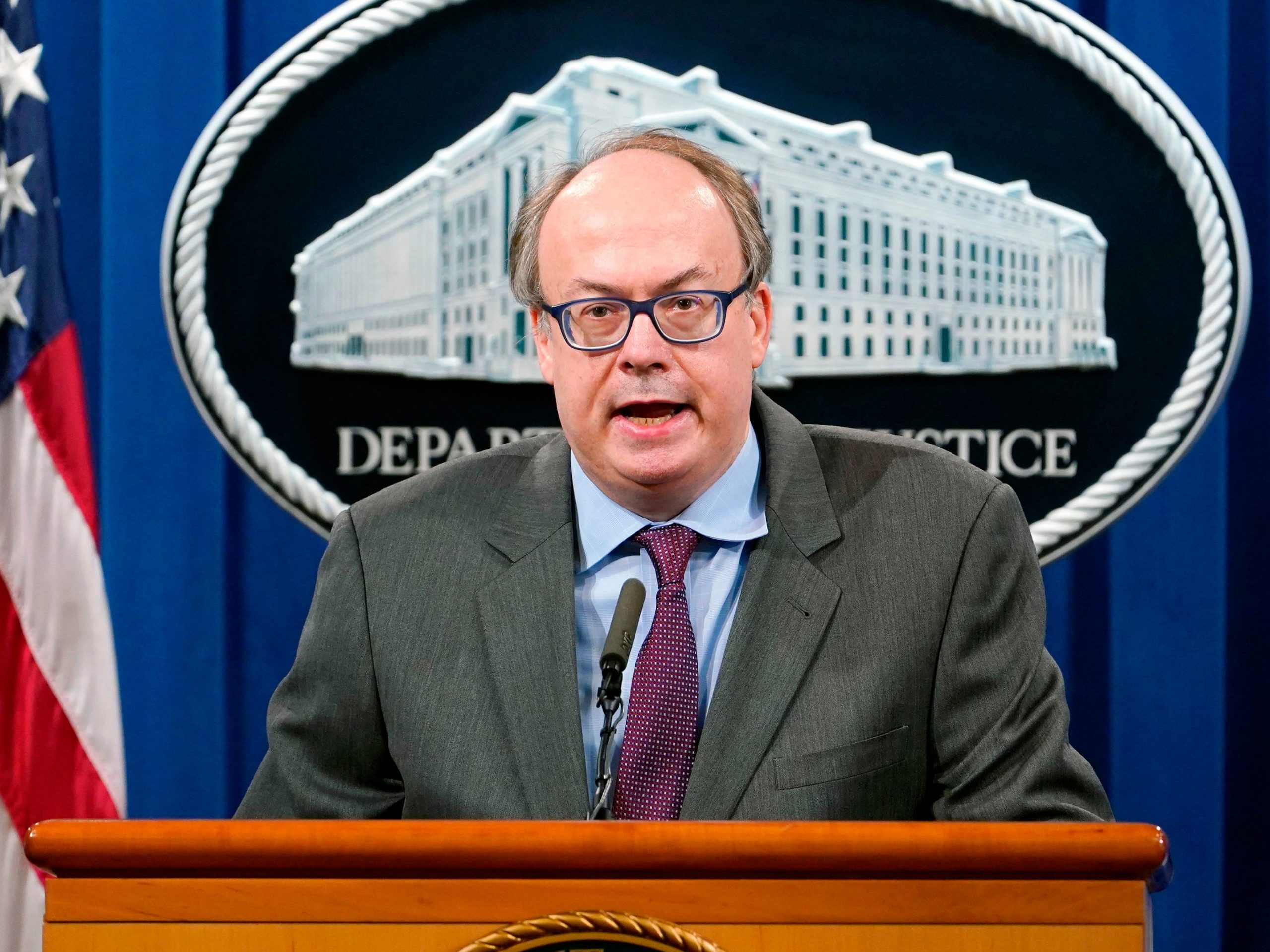 Jeff Clark, Assistant Attorney General for the Environment and Natural Resources Division, speaks during a news conference at the Justice Department in Washington, September 14, 2020.