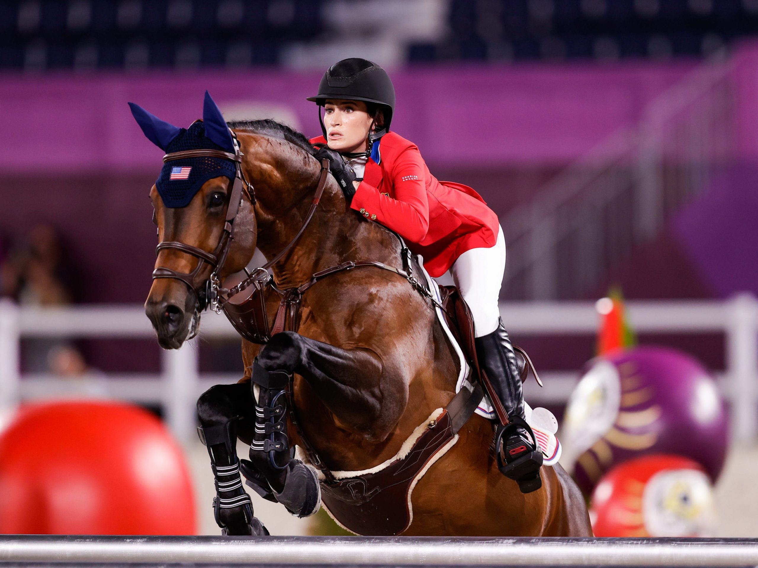 Jessica Springsteen rides during the Jumping Individual Qualifier at the Tokyo 2020 Olympic Games.