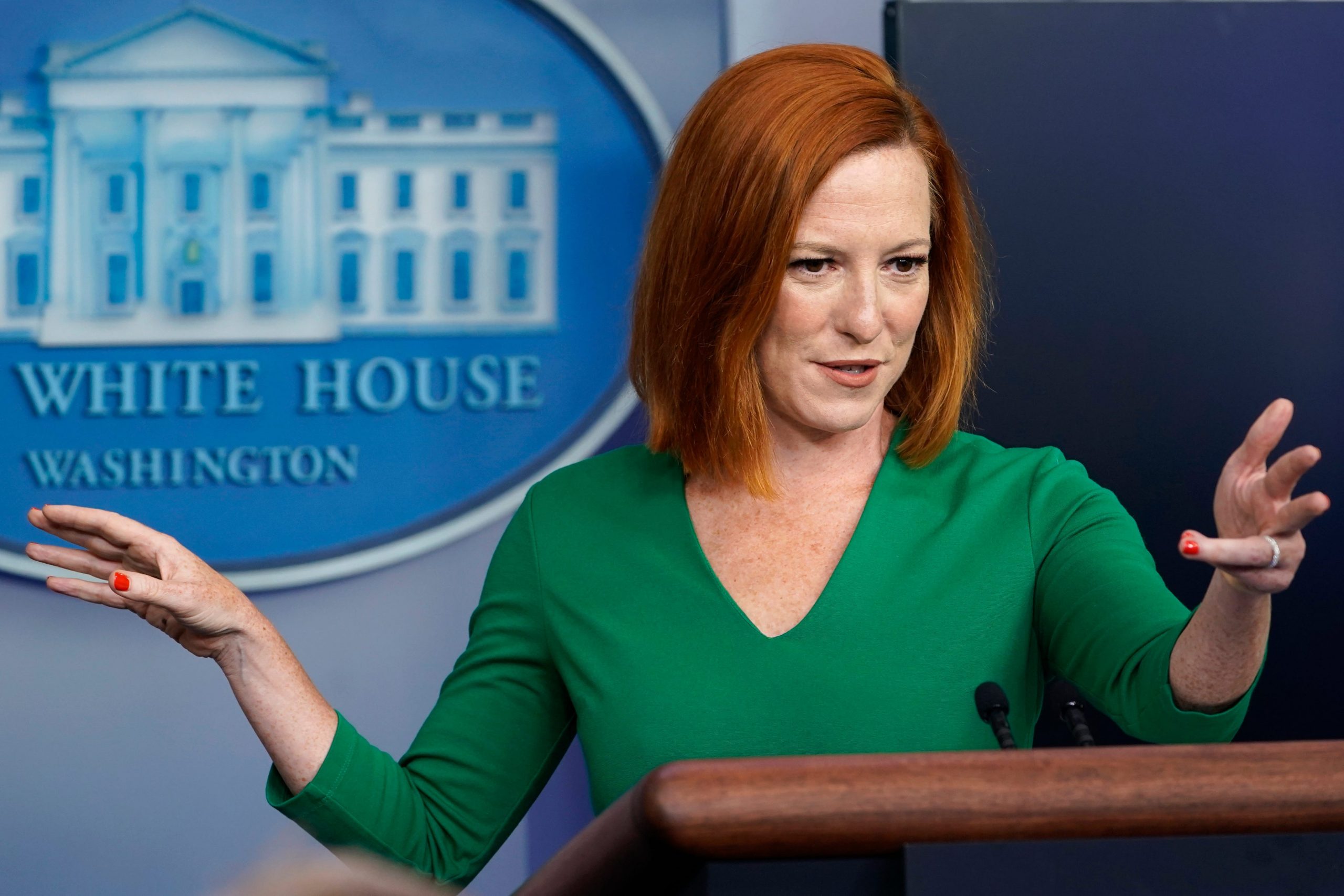 White House Press Secretary Jen Psaki speaks to reporters at the White House