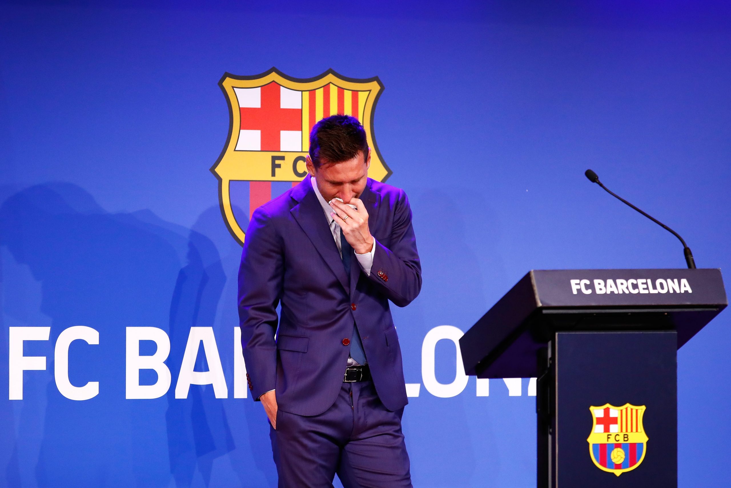 A picture of Lionel Messi at the press conference.