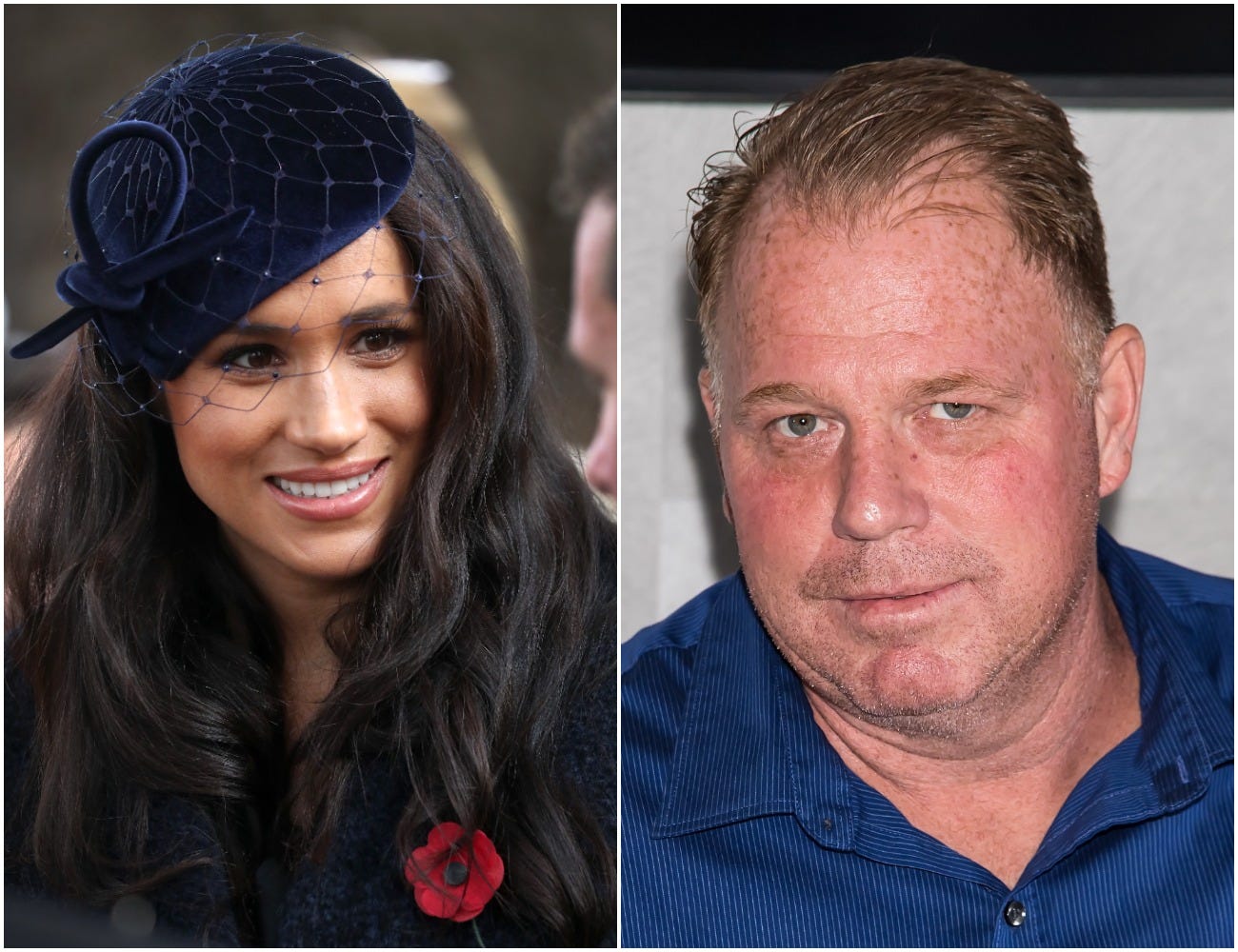 A side by side of Meghan Markle, left, and her half-brother Thomas Markle Jr., right.