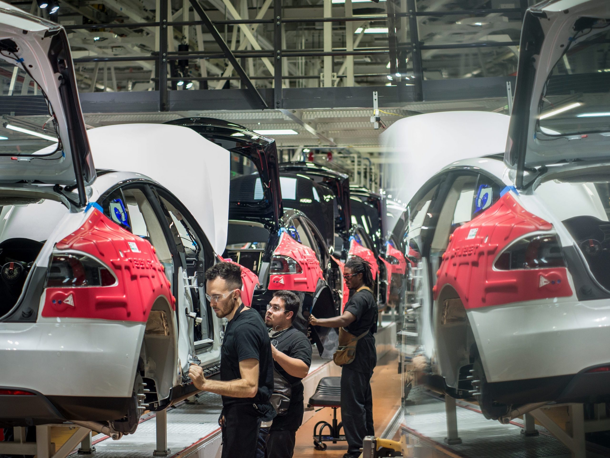 Workers at Tesla factory