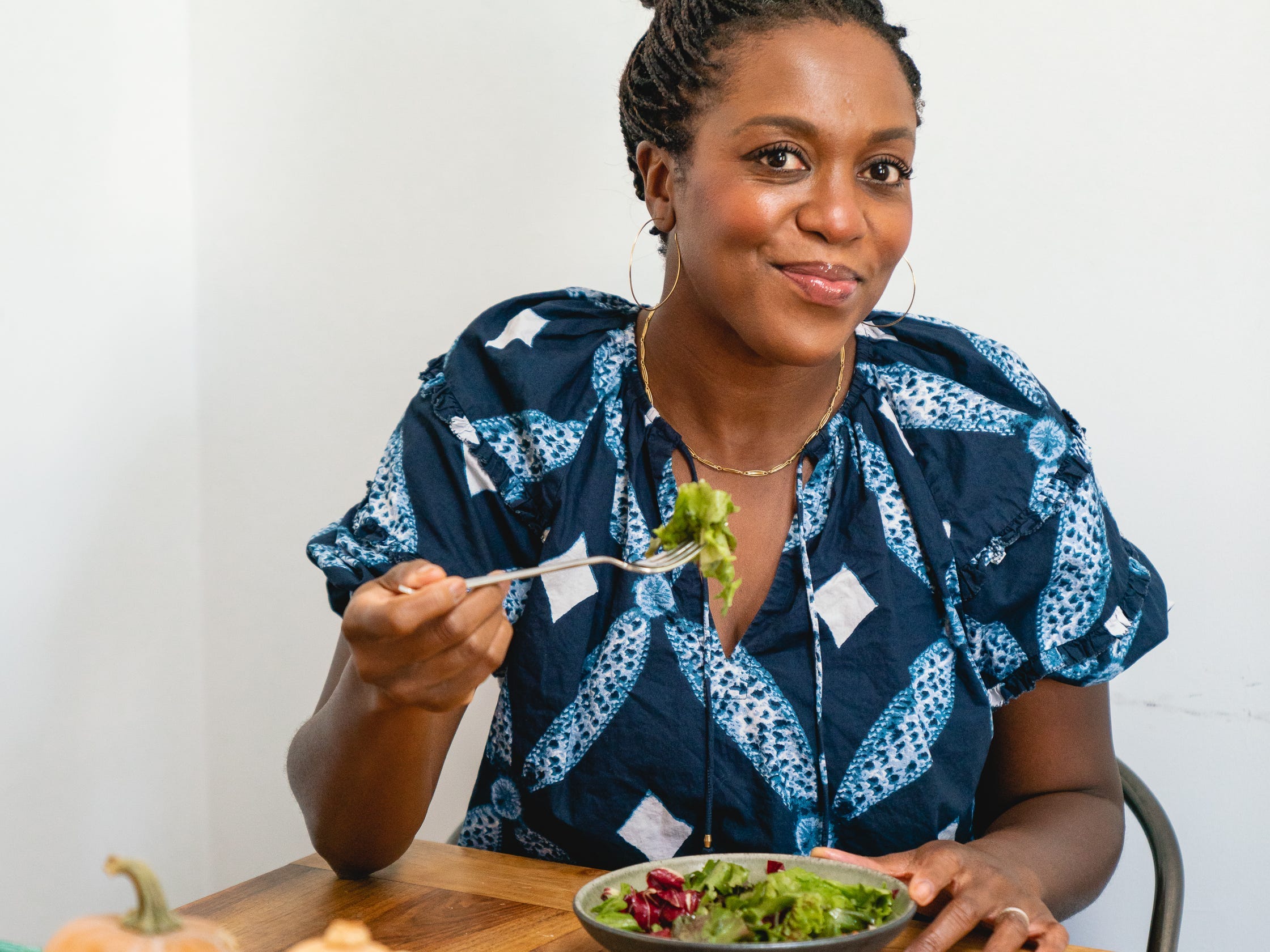 Dietician Maya Feller eating a salad