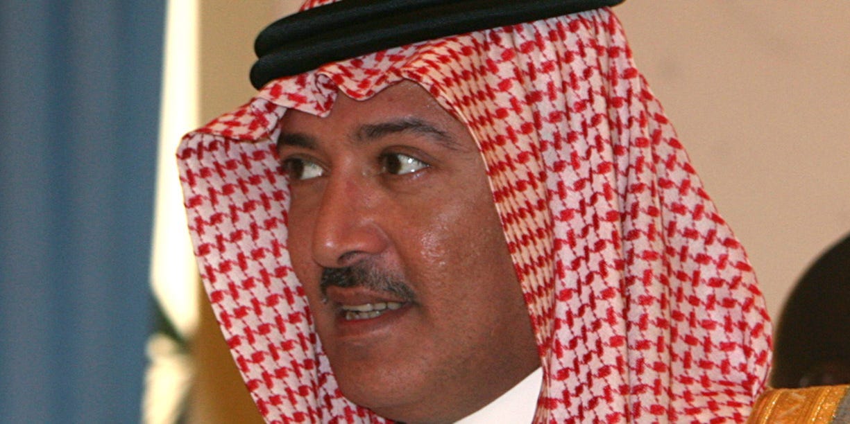 Prince Faisal Saudi seen with U.S. first lady Laura Bush