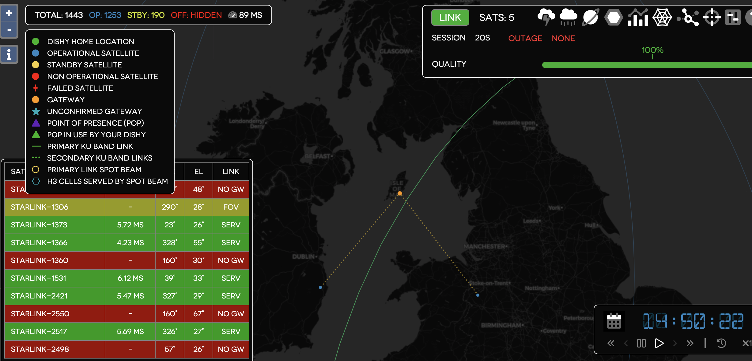 Screenshot of Starlink tracker website