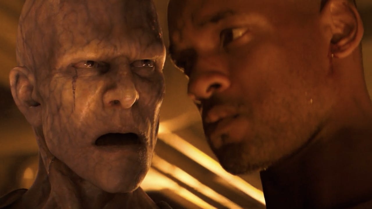 Zombie and Will Smith in "I Am Legend"