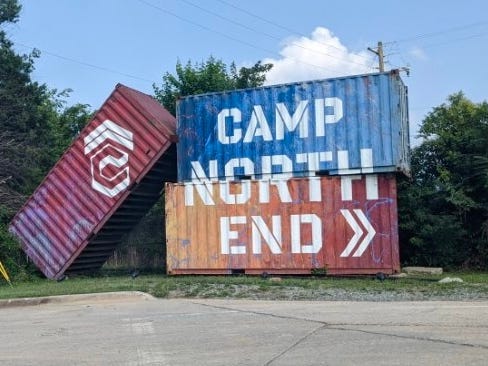 shopping containers with camp north end logo charlotte north carolina