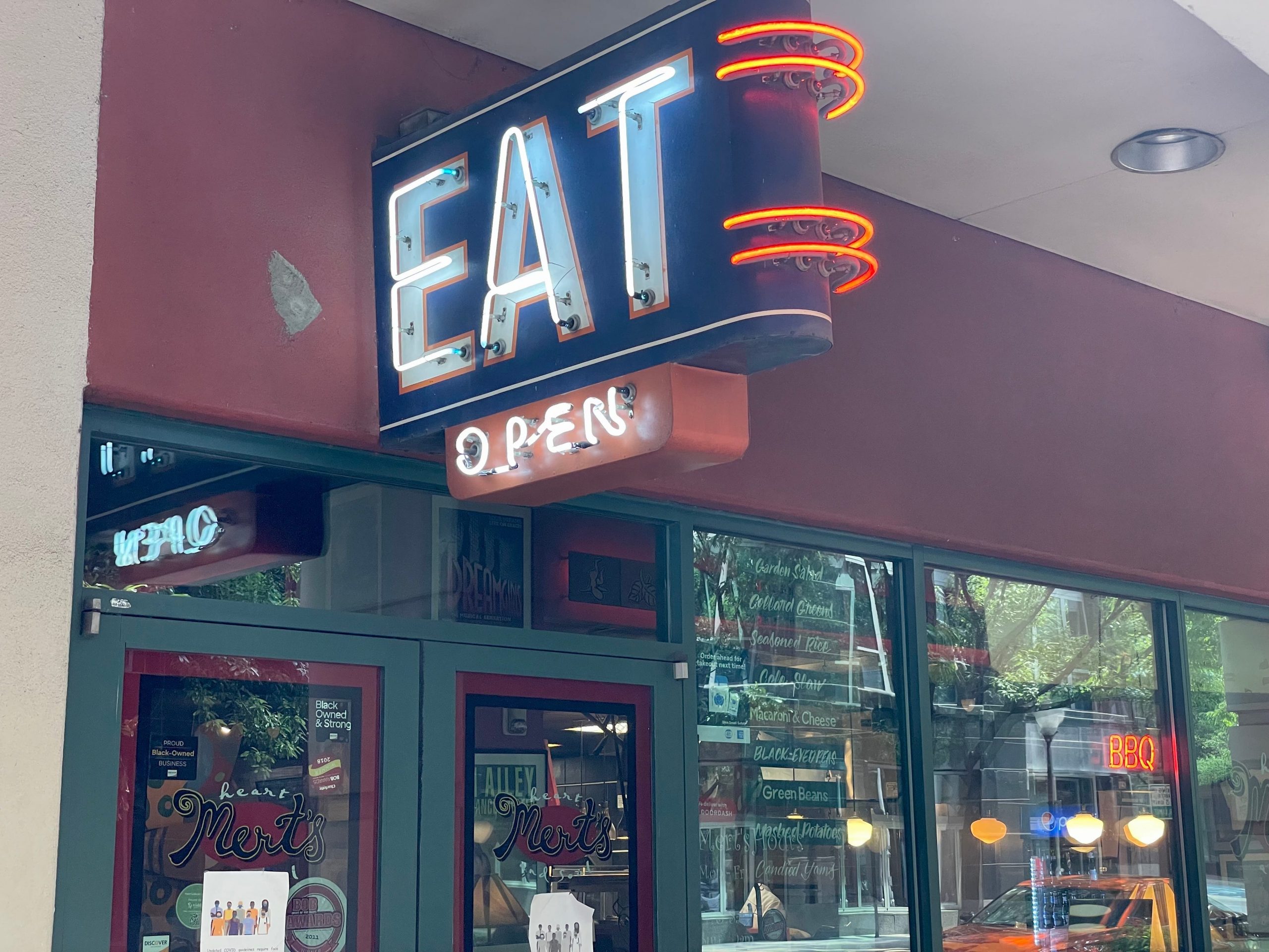 exterior shot of sign at mert's heart and soul charlotte north carolina