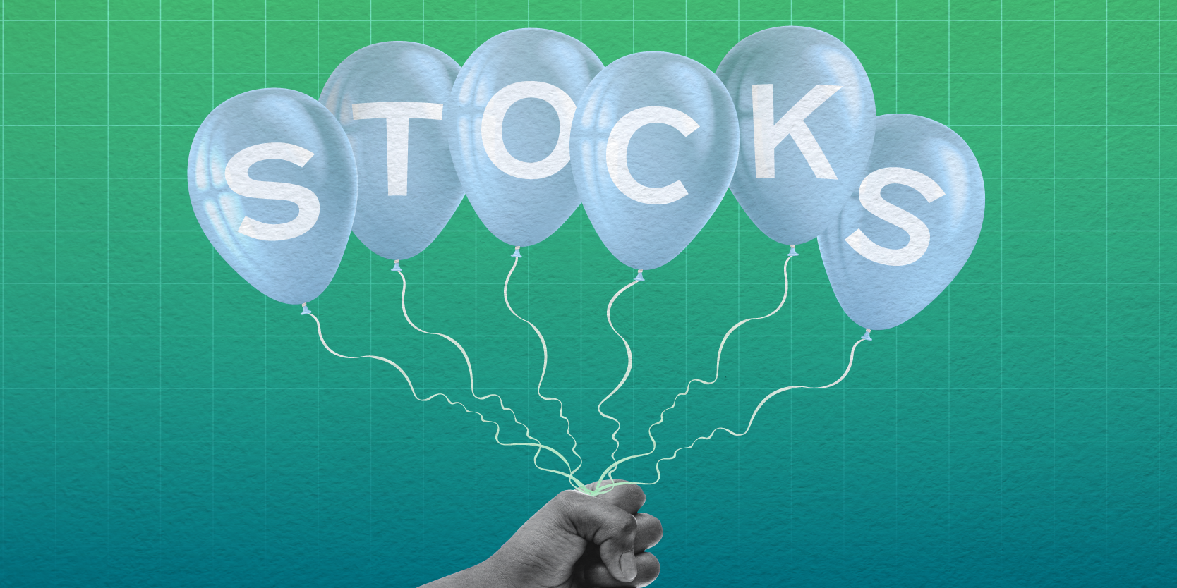 Hand holding balloons with the word Stocks